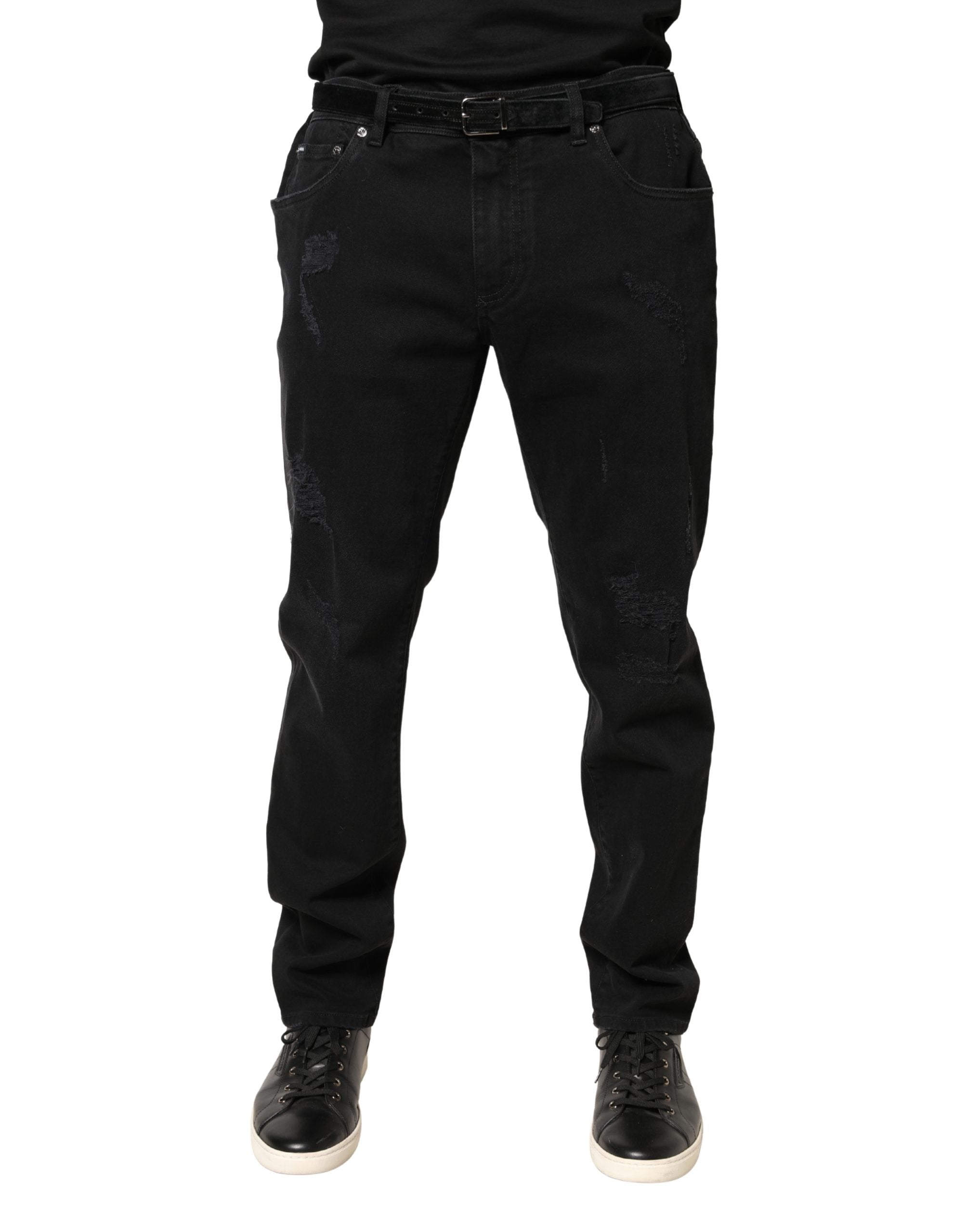 Dolce & Gabbana Black distressed cotton-denim skinny jeans