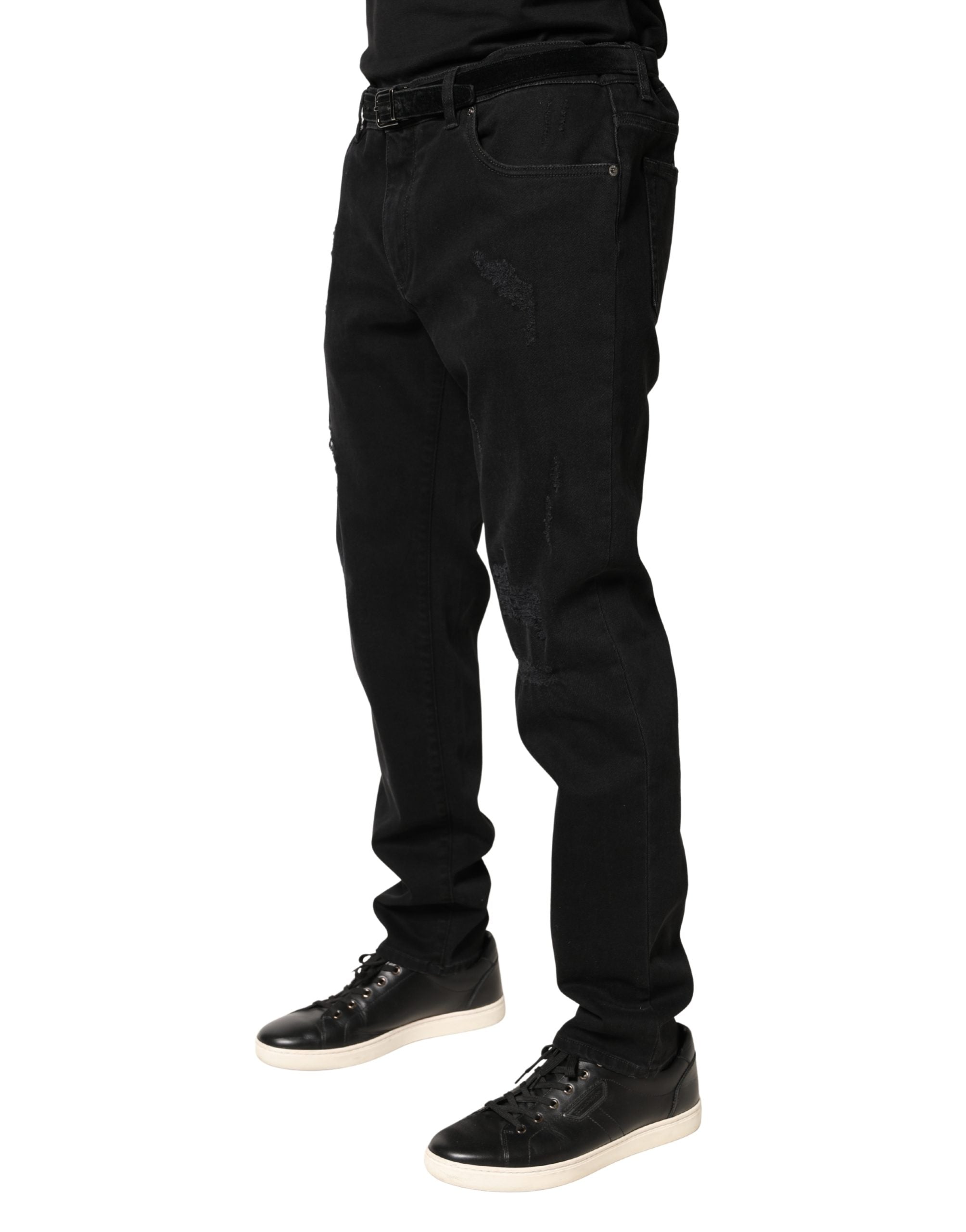 Dolce & Gabbana Black distressed cotton-denim skinny jeans