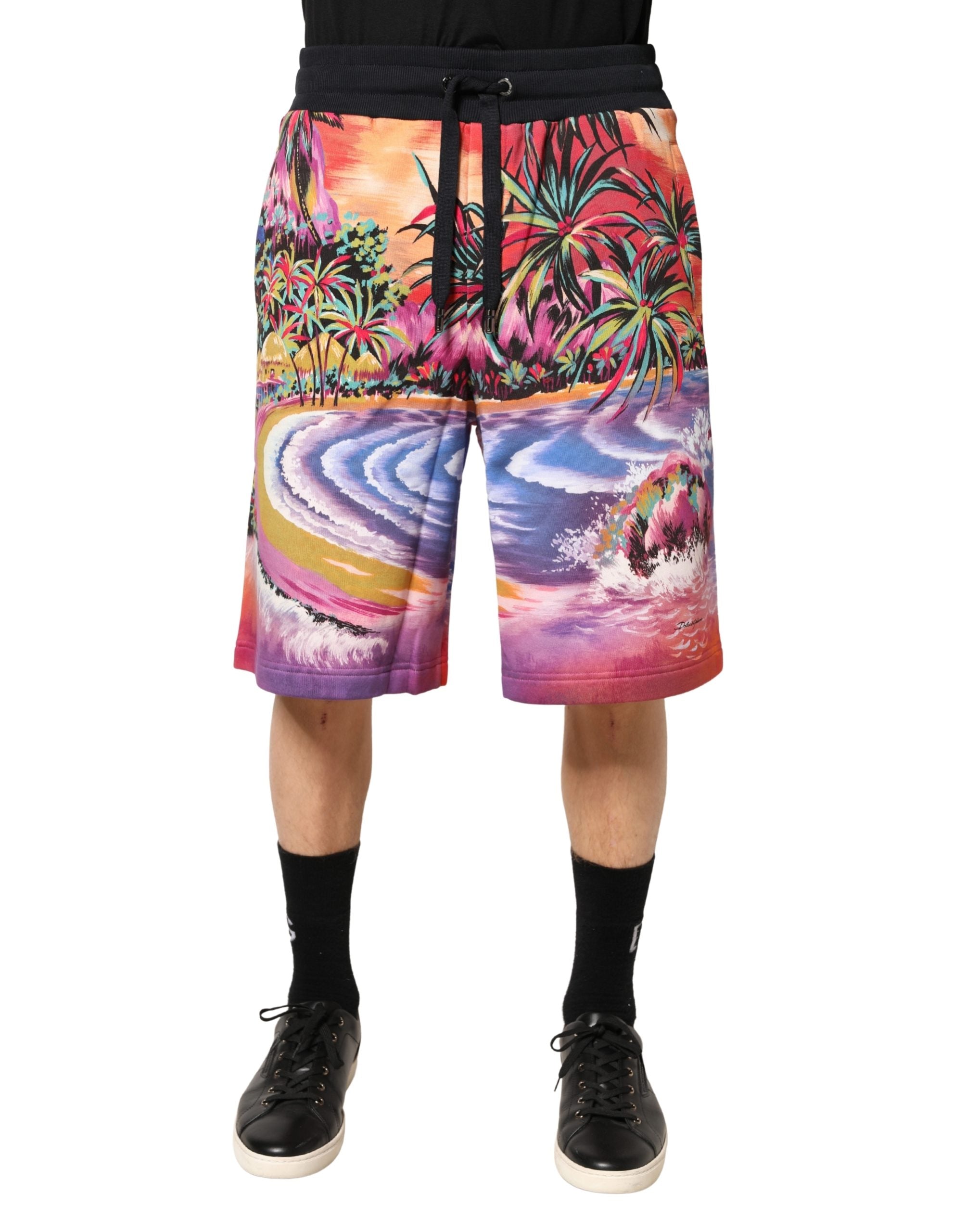 Dolce & Gabbana Multicolor Cotton Bermuda Shorts with Graphic Print