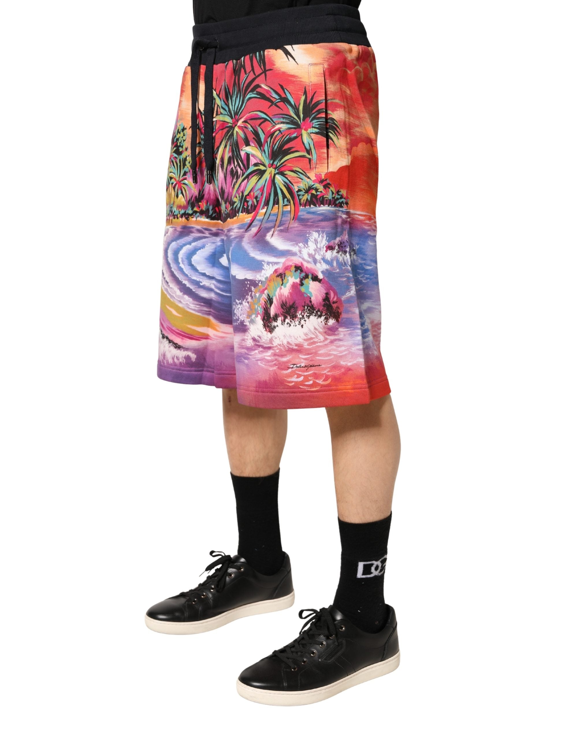 Dolce & Gabbana Multicolor Cotton Bermuda Shorts with Graphic Print