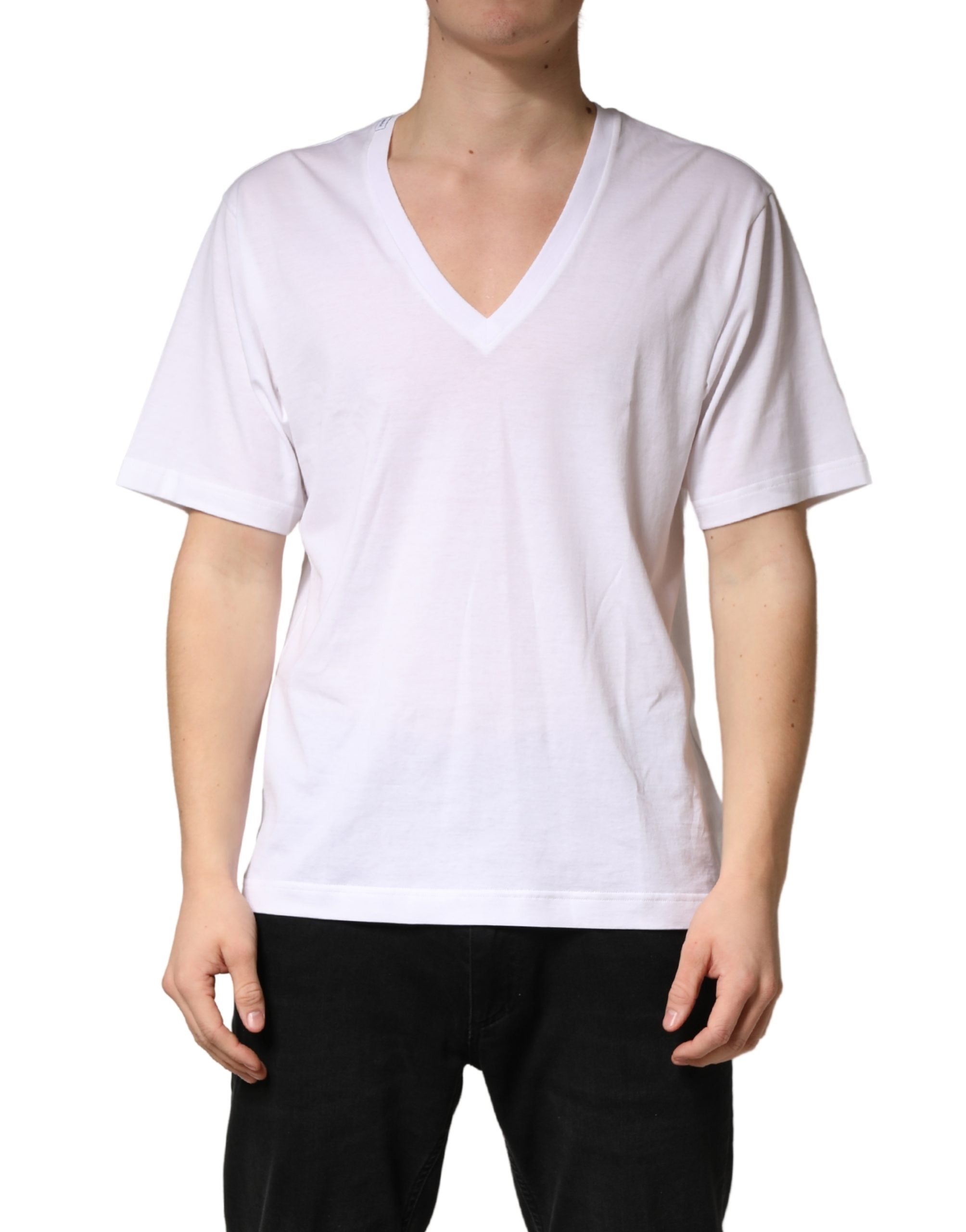 Dolce & Gabbana Weißes Baumwoll-Basic-T-Shirt mit V-Ausschnitt für Herren