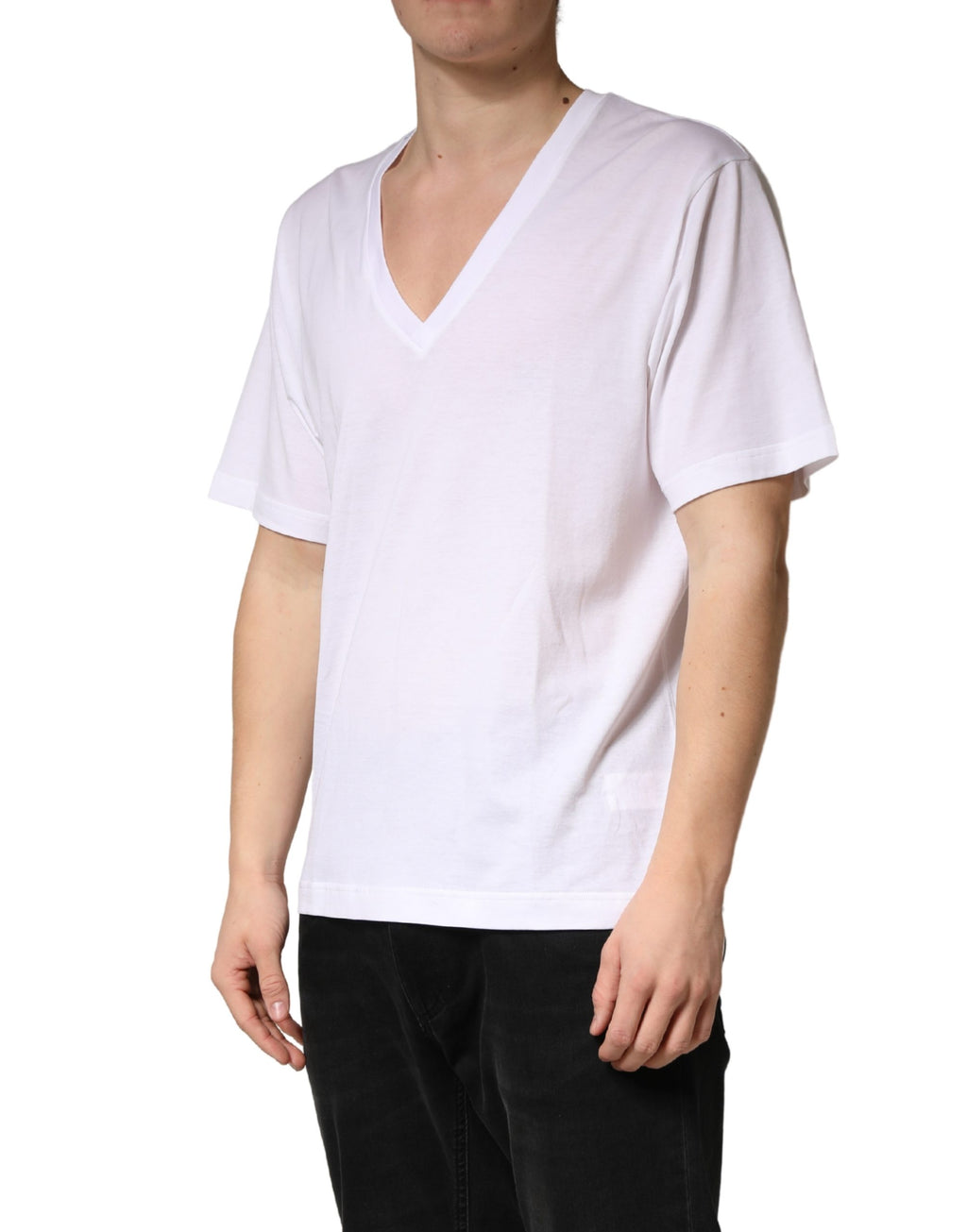 Dolce & Gabbana Weißes Baumwoll-Basic-T-Shirt mit V-Ausschnitt für Herren