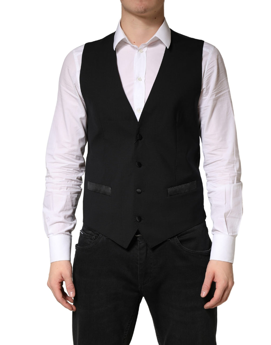 Dolce & Gabbana Schwarze Wollweste für Herren – Formeller Schnitt