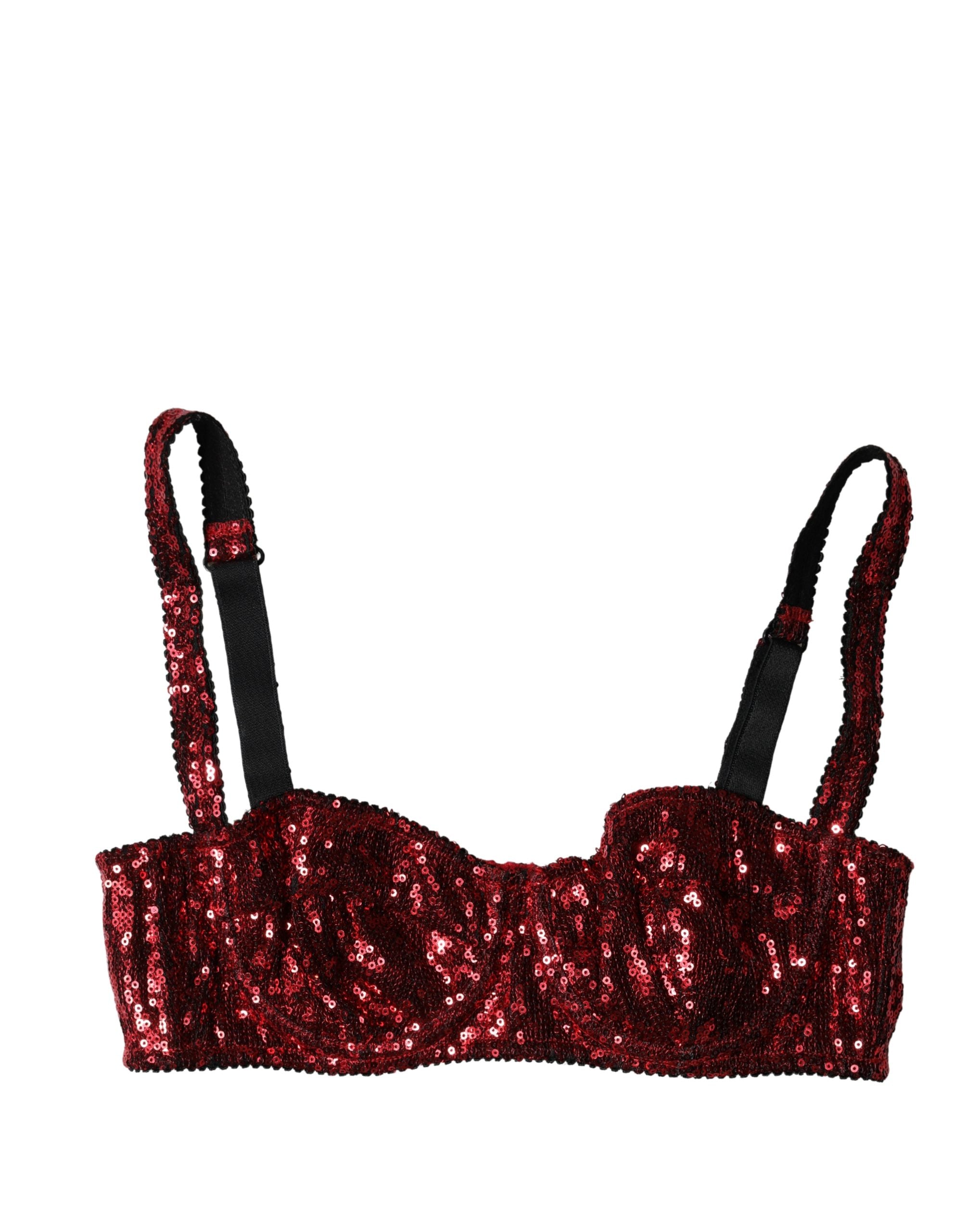 Dolce & Gabbana Red Sequin Nylon Balconette Bra