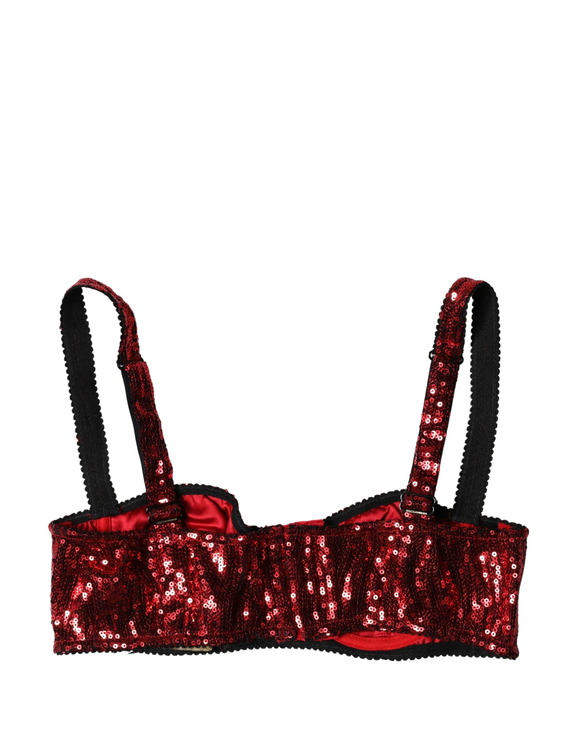 Dolce & Gabbana Red Sequin Nylon Balconette Bra