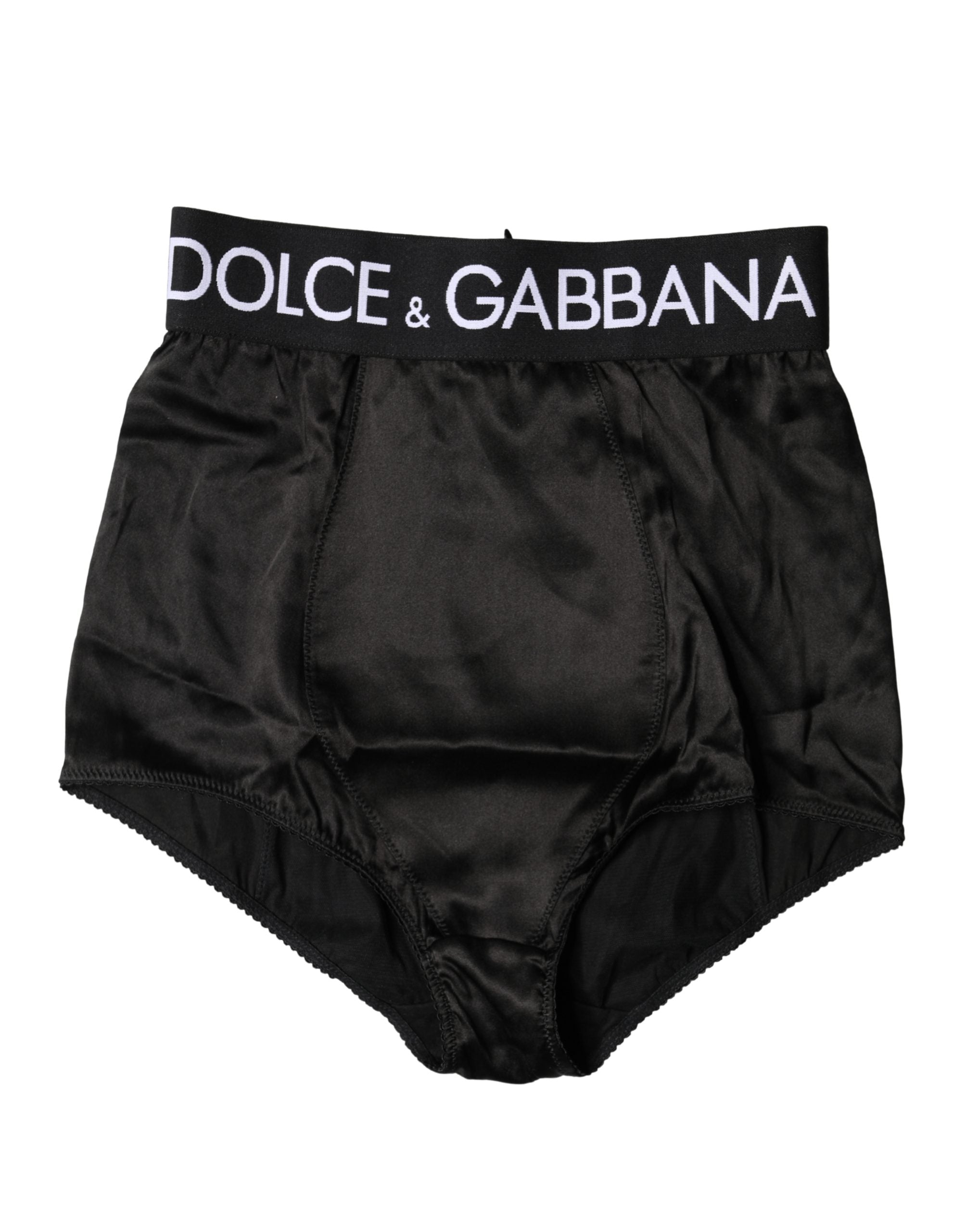 Dolce & Gabbana Black Logo Girdle High Waist Panties Underwear