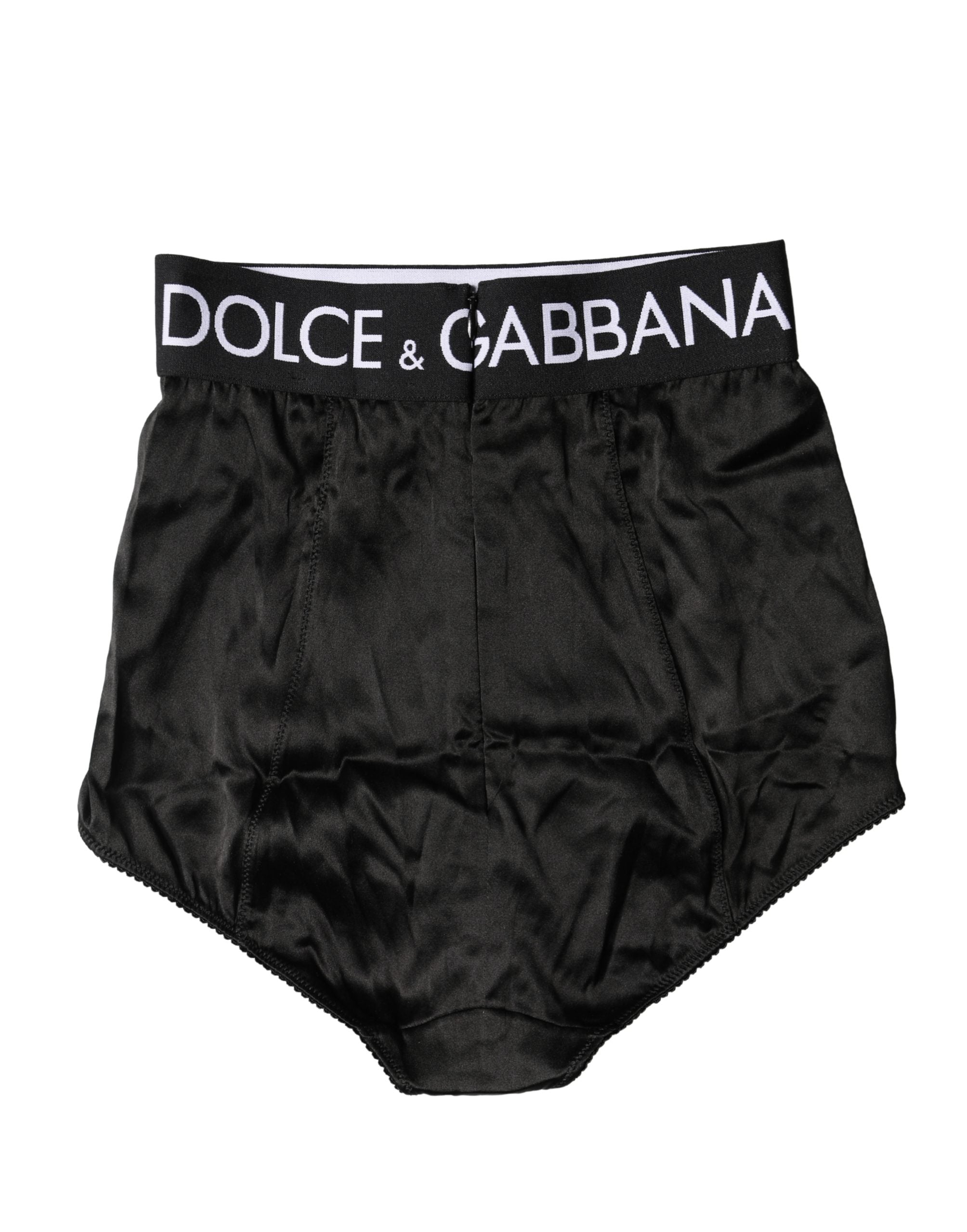Dolce & Gabbana Black Logo Girdle High Waist Panties Underwear
