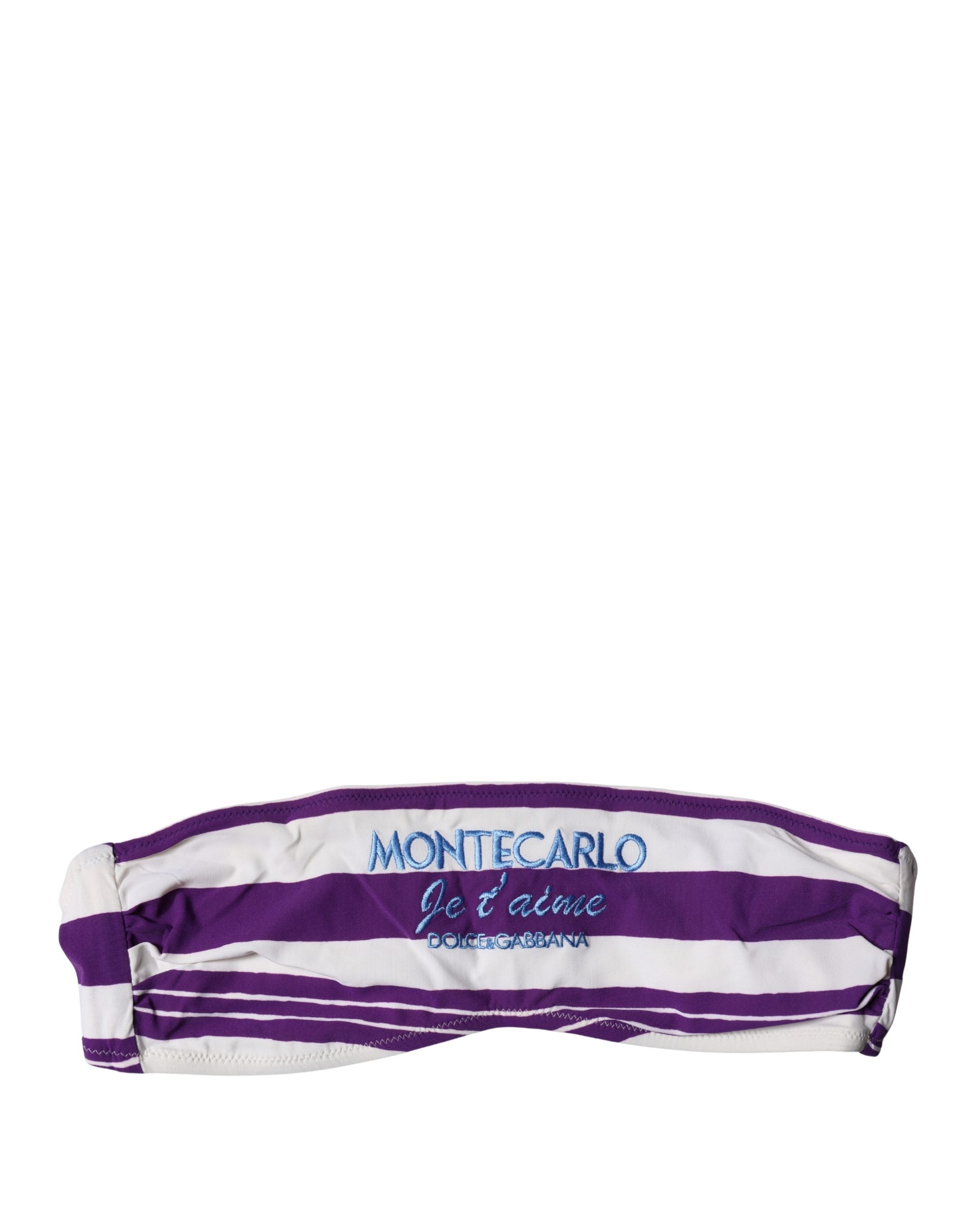 Dolce & Gabbana Violet and White Stripe Nylon Bandeau Swimsuit