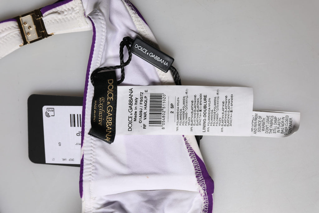 Dolce & Gabbana Violet and White Stripe Nylon Bandeau Swimsuit