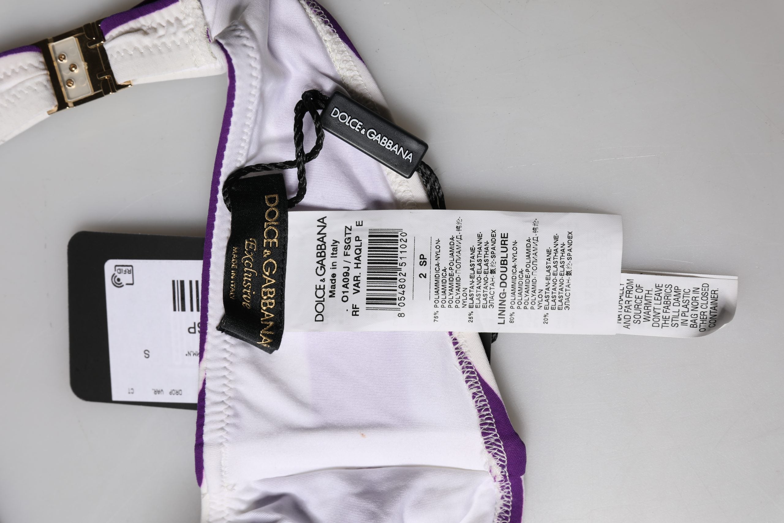Dolce & Gabbana Violet and White Stripe Nylon Bandeau Swimsuit