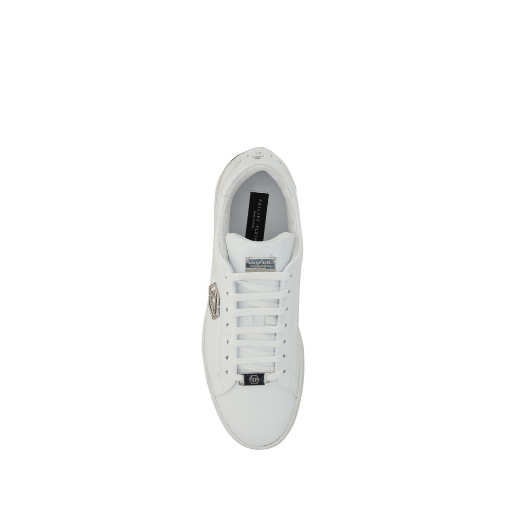 Philipp Plein Weiße Bos Taurus Kalbsleder Low-Top-Sneaker
