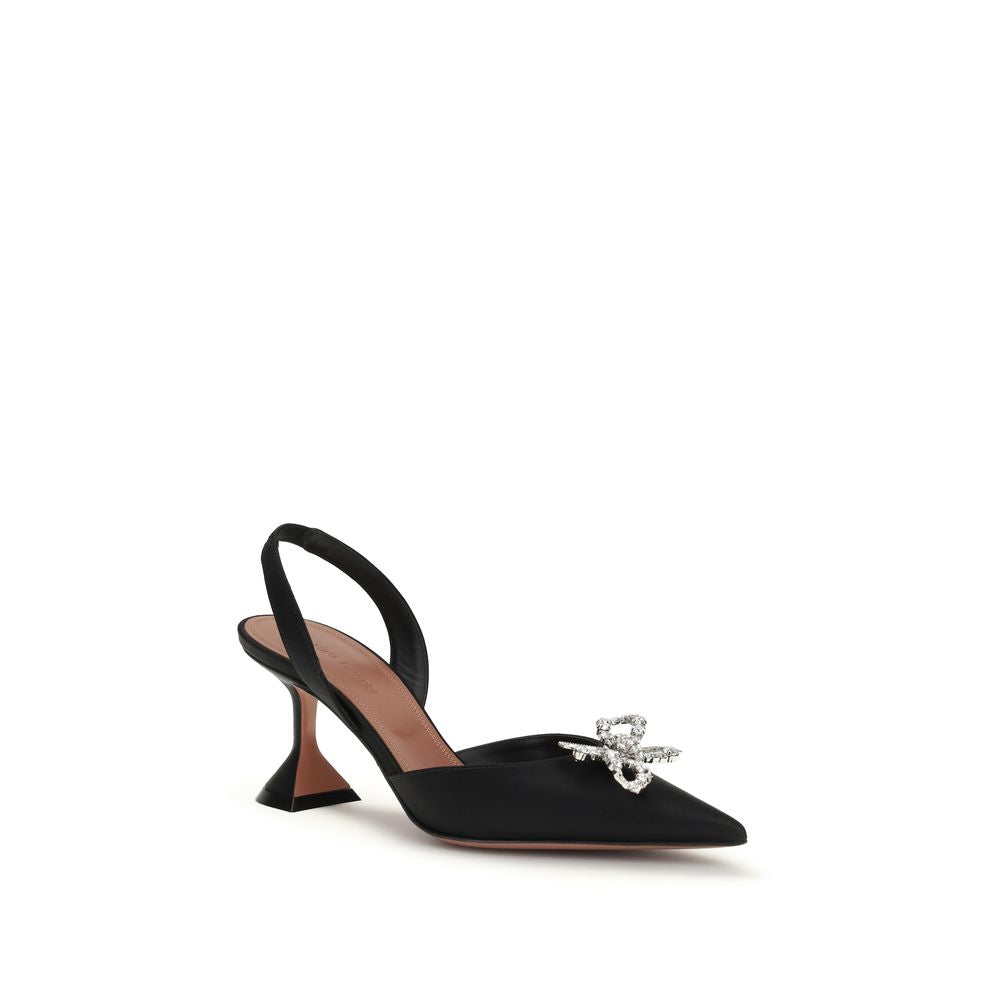 Amina Muaddi Black Silk Pumps