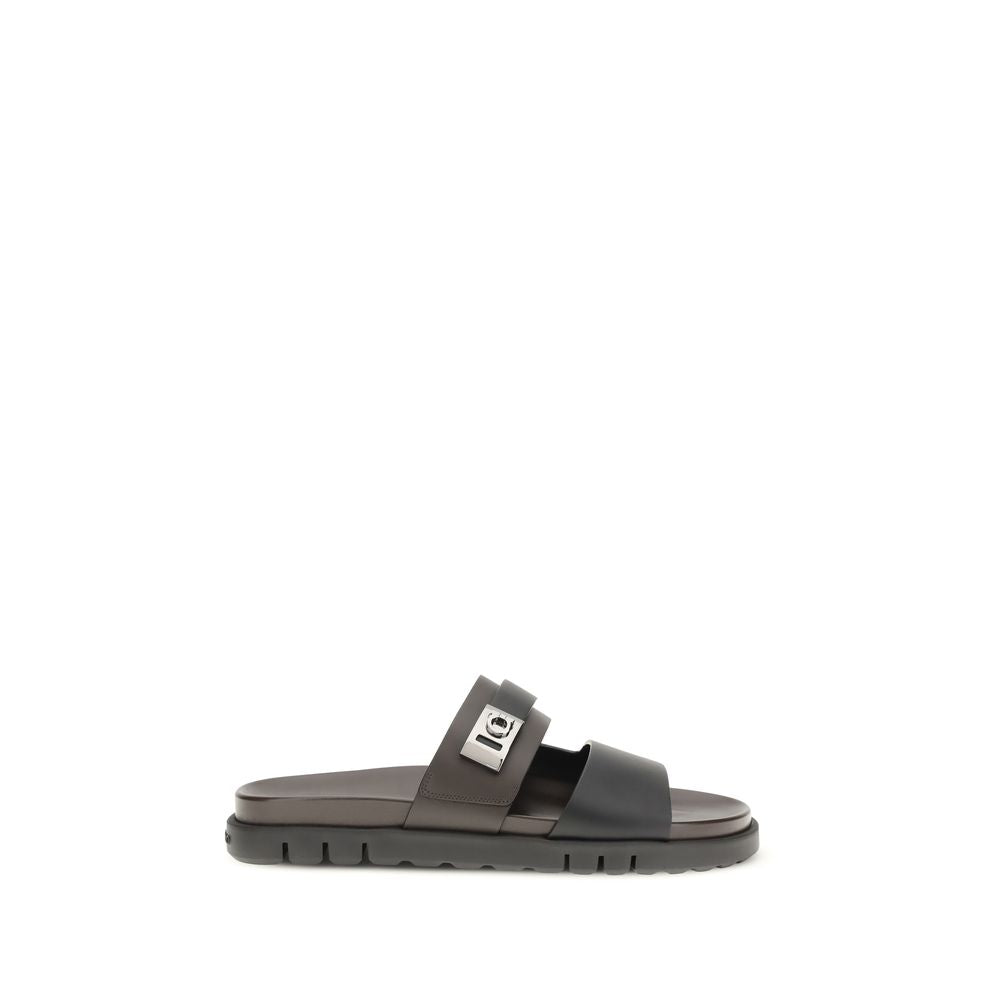 Ferragamo Schwarze Bos Taurus Kalbsleder-Sandalen