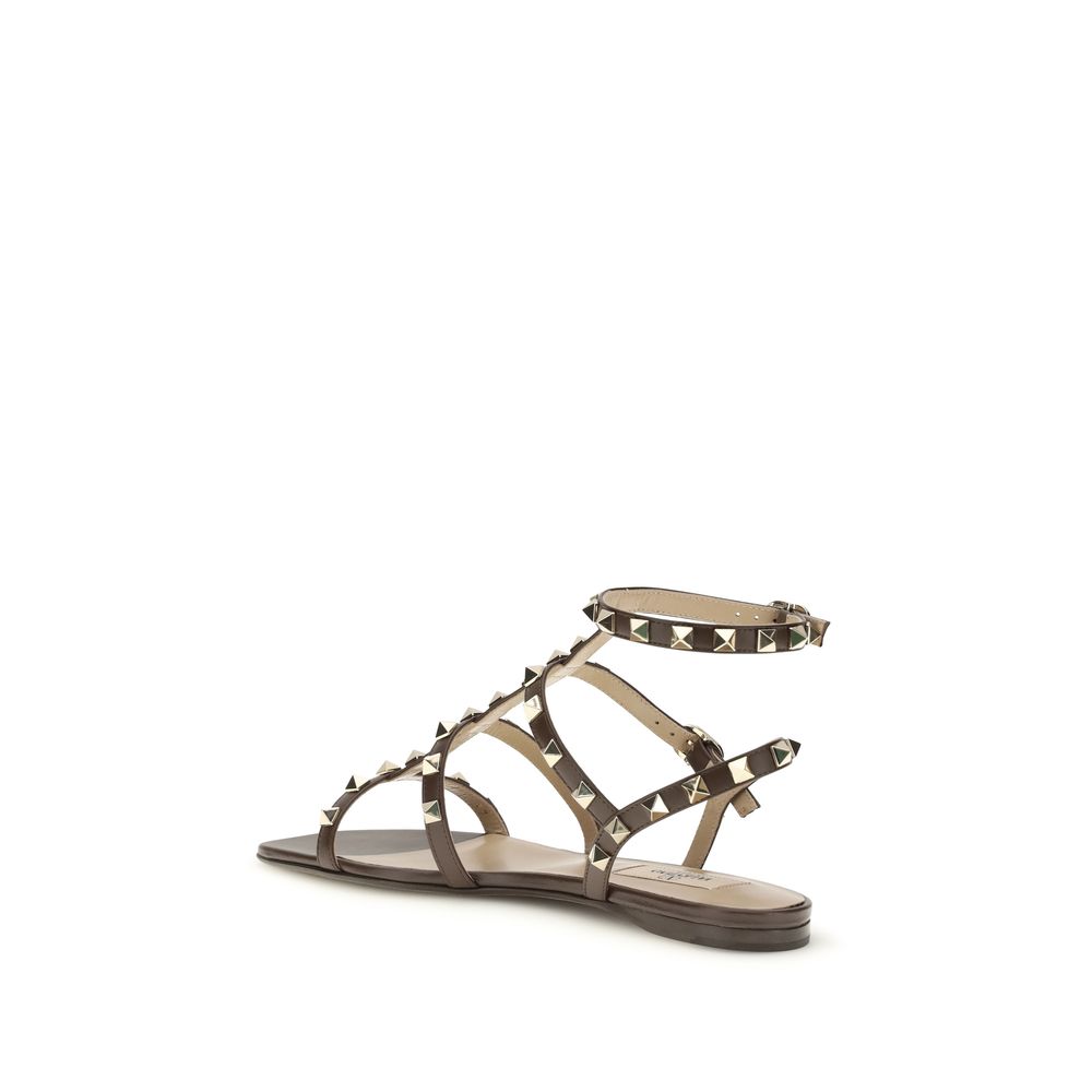 Valentino Garavani Braune Bos Taurus Kalbsleder-Sandalen mit Riemenverschluss