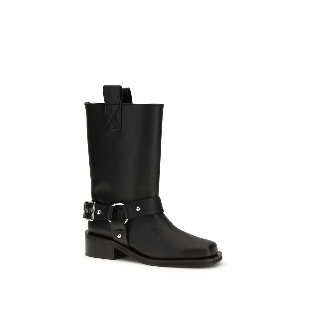 Ganni Black Calf Leather Bos Taurus Lace-up Boots
