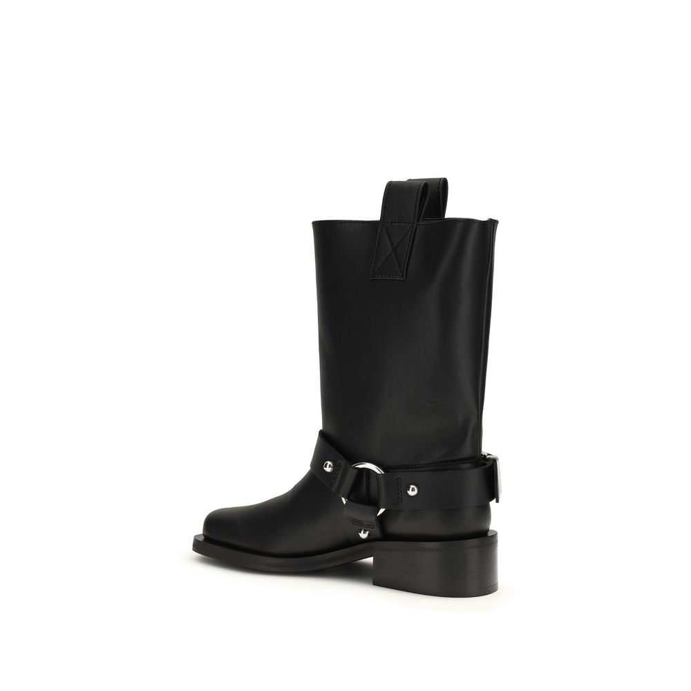 Ganni Black Calf Leather Bos Taurus Lace-up Boots