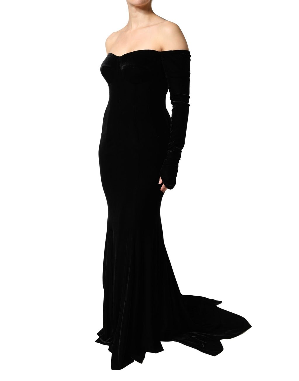 Dolce & Gabbana Black Bodycon Off-the-Shoulder Evening Dress