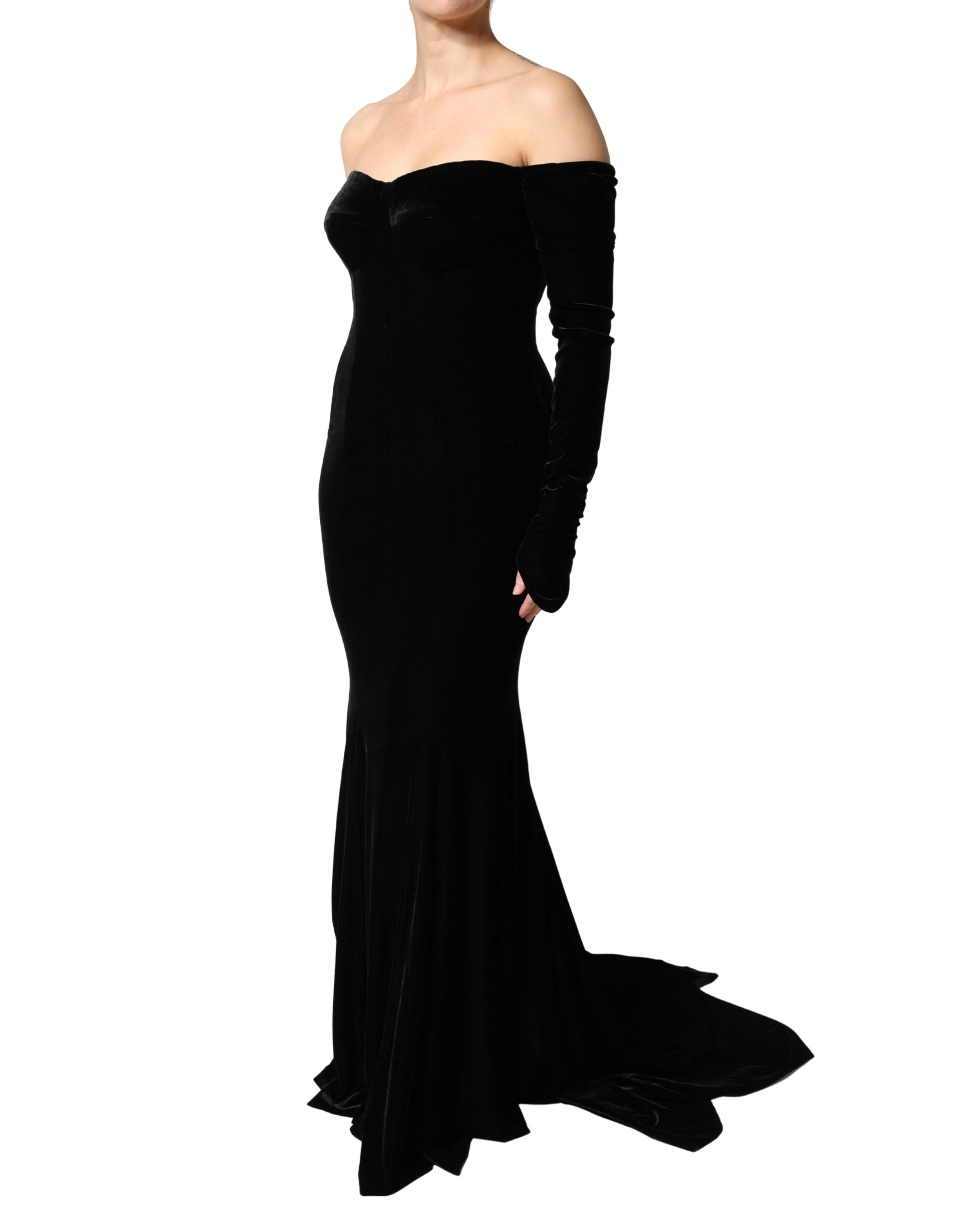 Dolce & Gabbana Black Bodycon Off-the-Shoulder Evening Dress