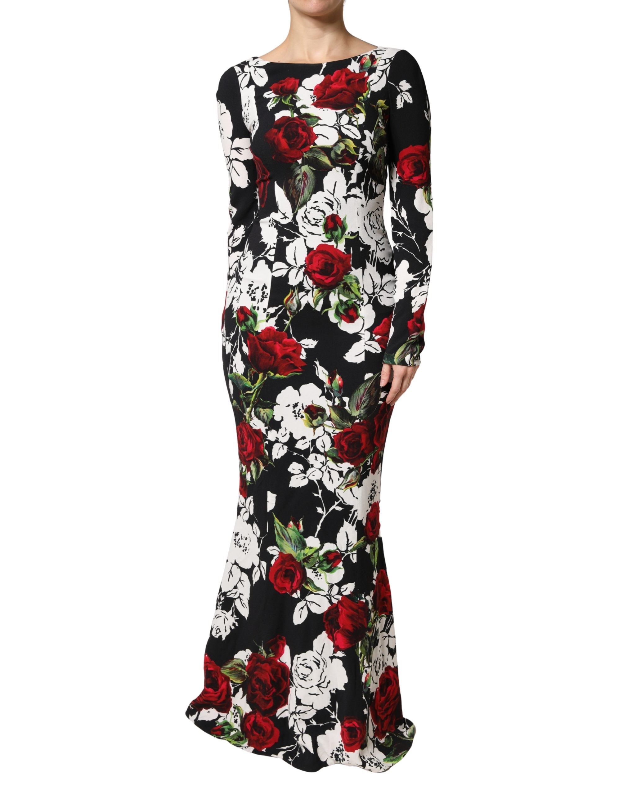 Dolce & Gabbana Black Floral Print Viscose Floor-Length Sheath Dress