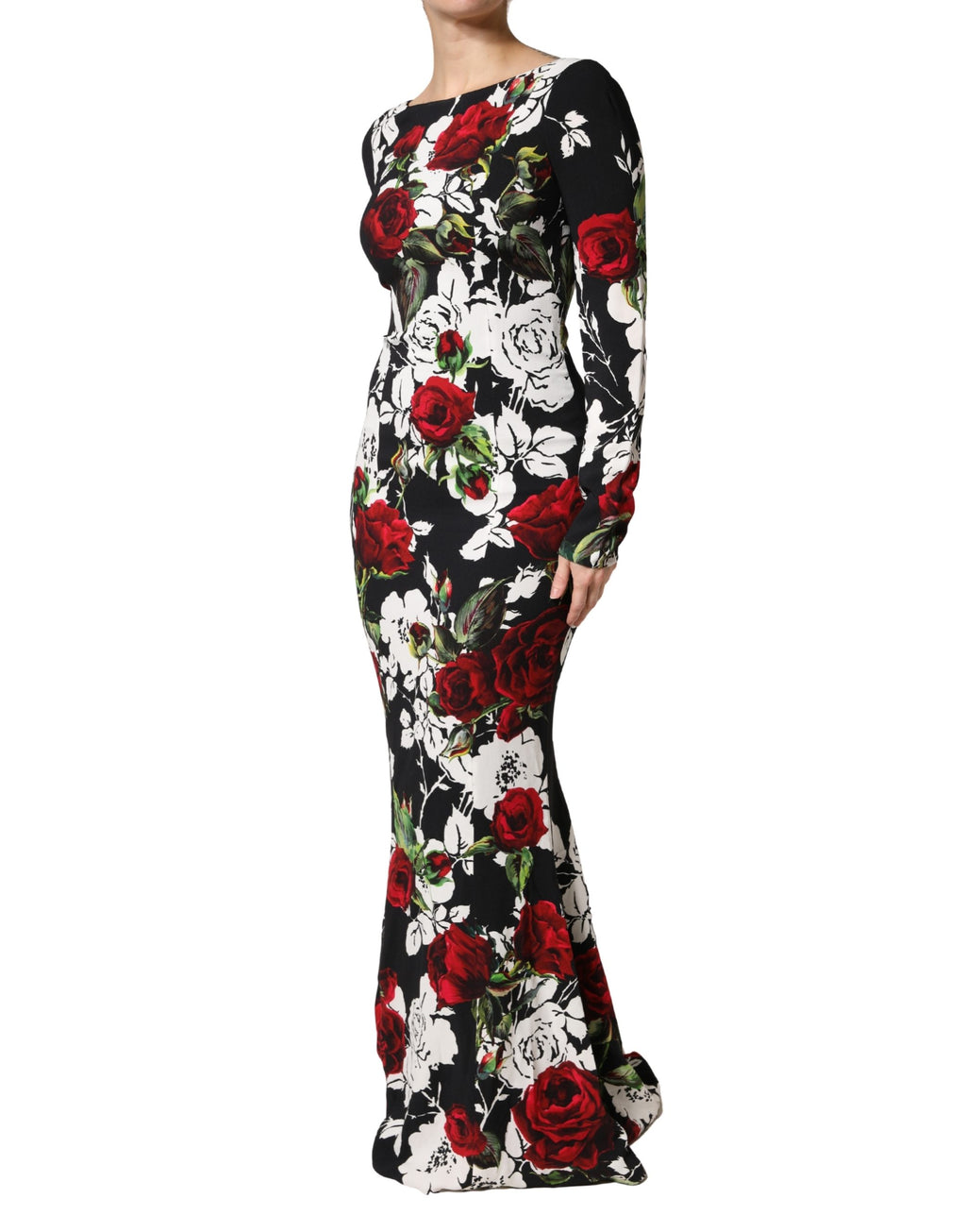 Dolce & Gabbana Schwarzes bodenlanges Etuikleid aus Viskose mit Blumenprint