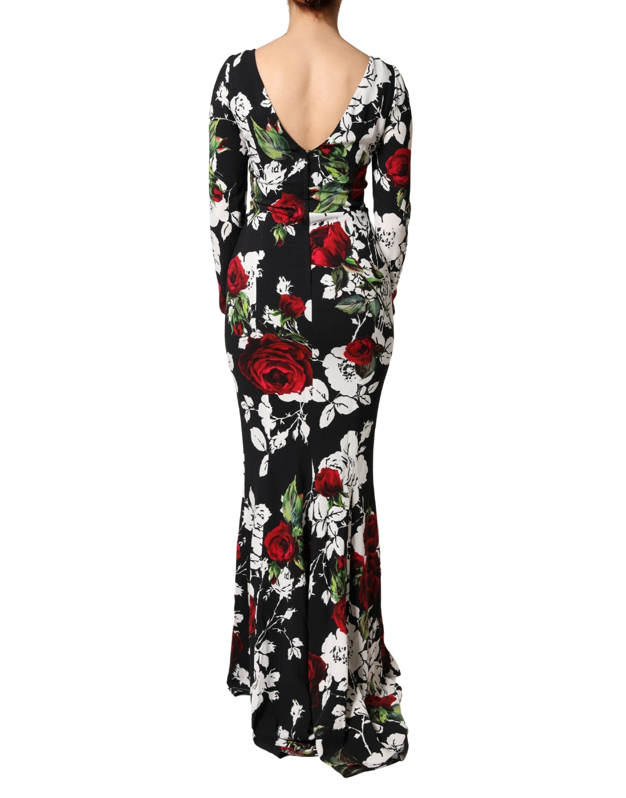 Dolce & Gabbana Black Floral Print Viscose Floor-Length Sheath Dress