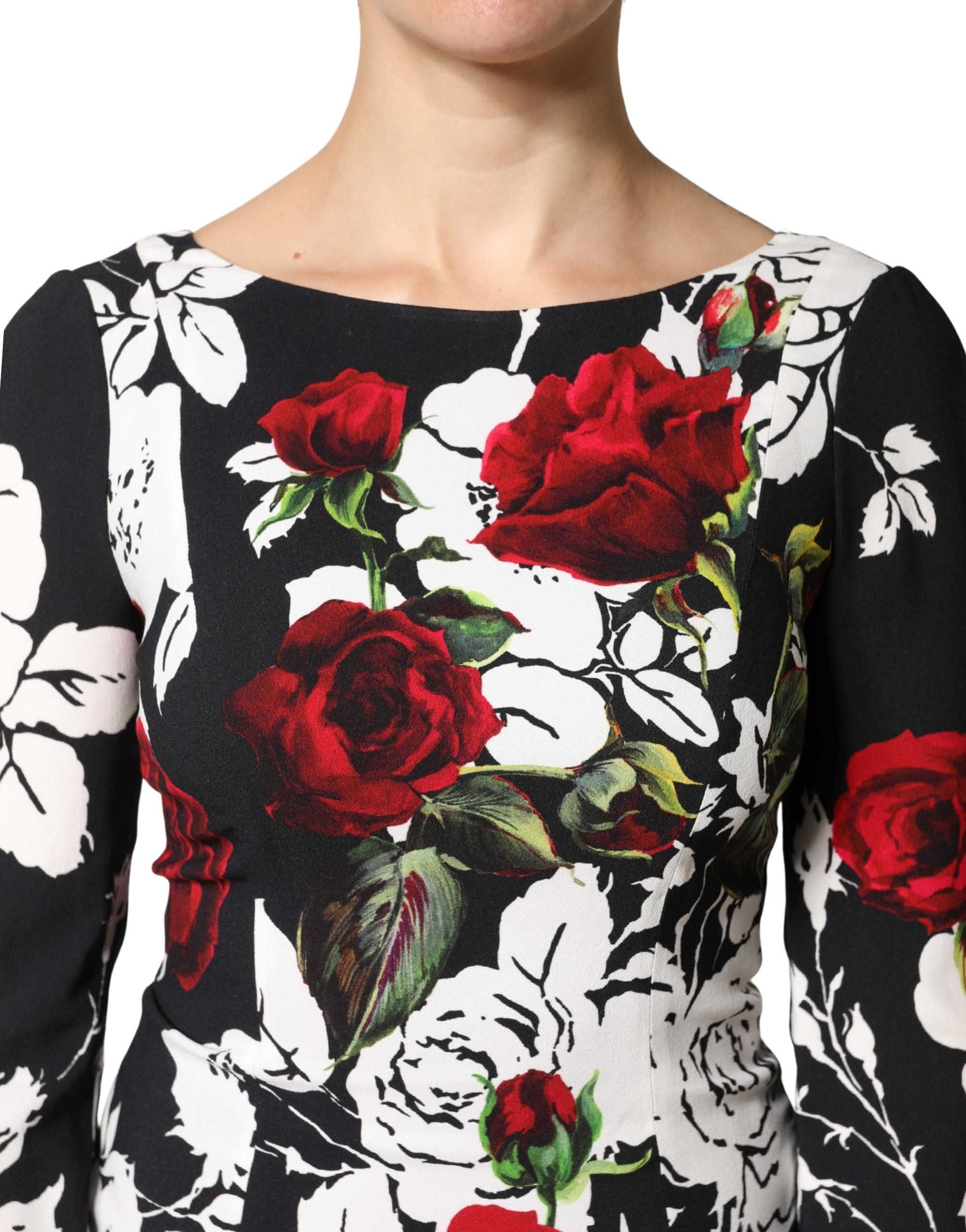 Dolce & Gabbana Black Floral Print Viscose Floor-Length Sheath Dress