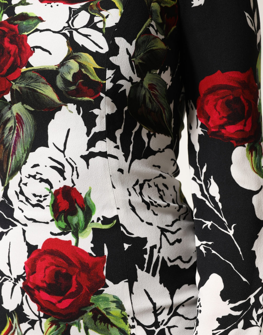 Dolce & Gabbana Schwarzes bodenlanges Etuikleid aus Viskose mit Blumenprint