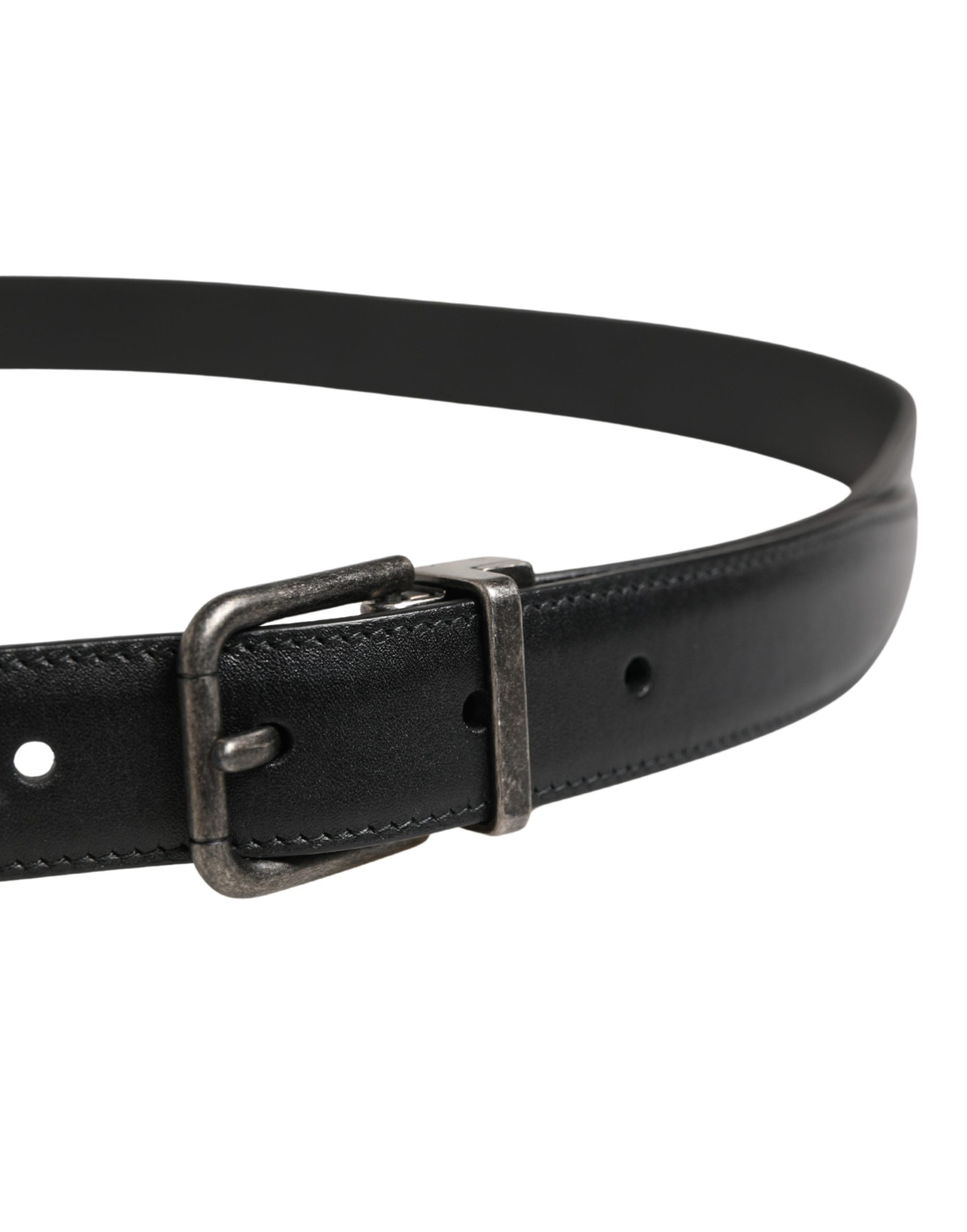 Dolce & Gabbana Men's Black Leather Belt with Metal Buckle