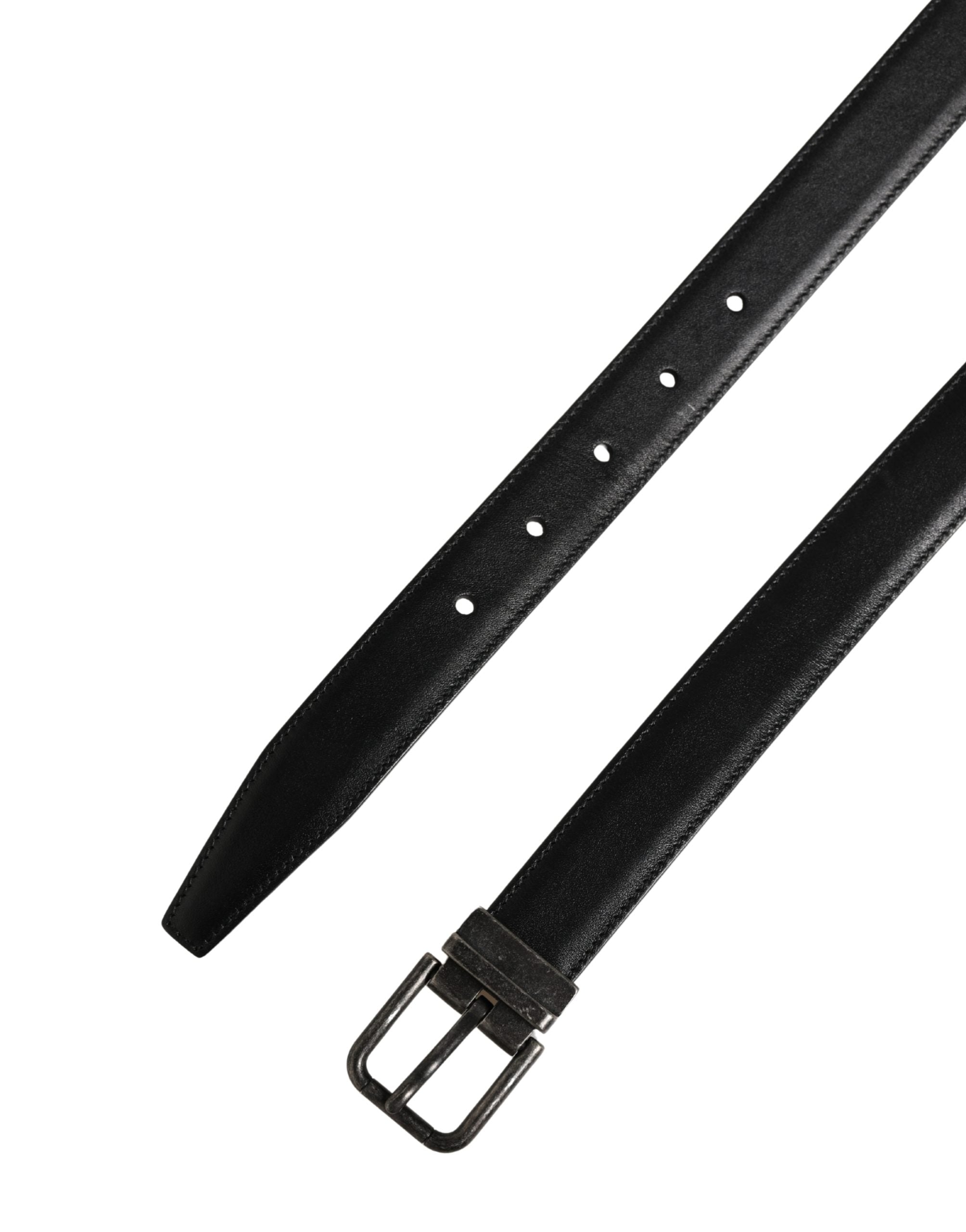 Dolce & Gabbana Men's Black Leather Belt with Metal Buckle
