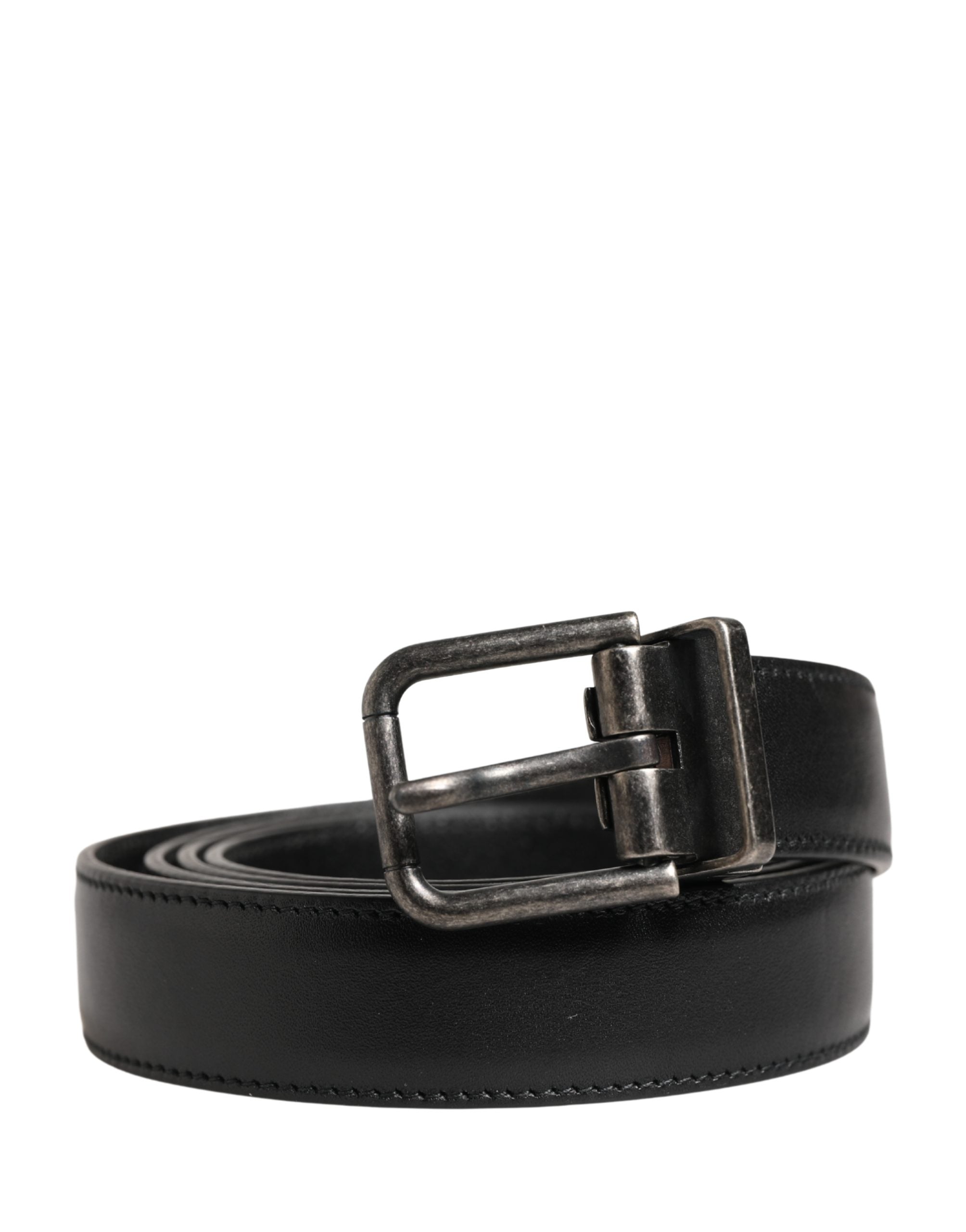 Dolce & Gabbana Men's Black Leather Belt with Metal Buckle