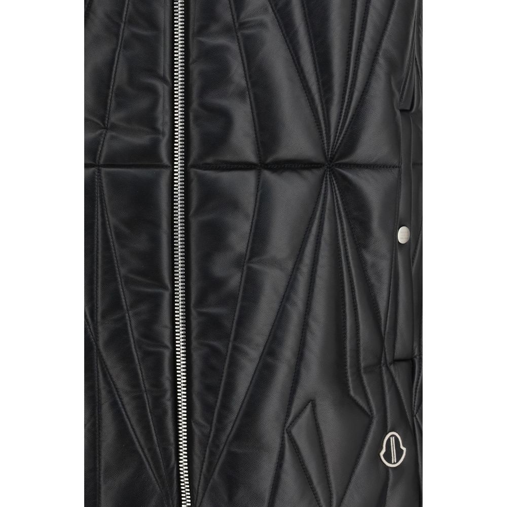 Moncler x Rick Owens Schwarze Lammleder Weste Ovis Aries Aries Ärmellos