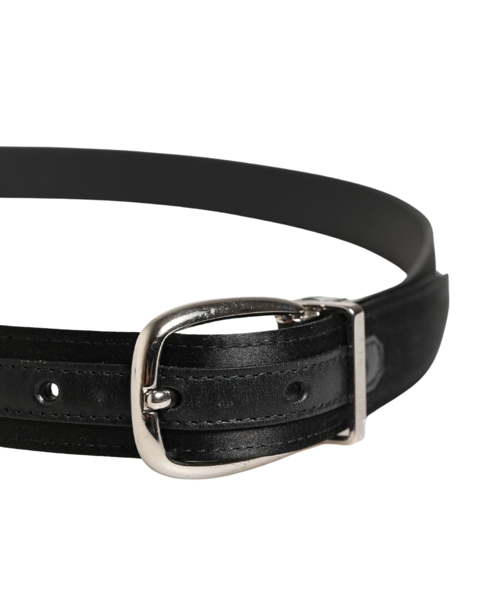 Dolce & Gabbana Herrenschließe aus schwarzem Leder mit Metallschnalle