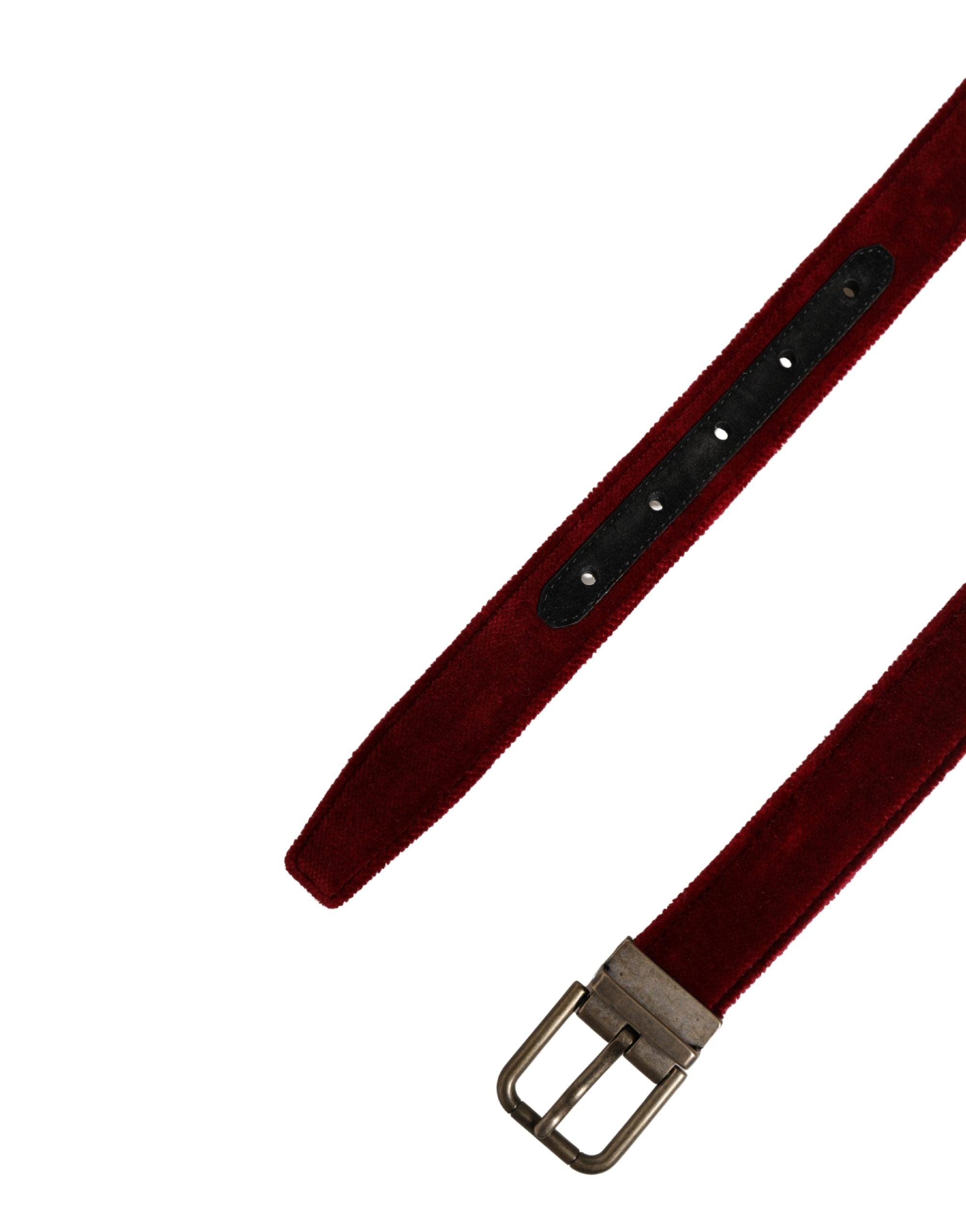 Dolce & Gabbana Herren Gürtel aus burgunderrotem Samt mit Baumwolle und Metallschnalle