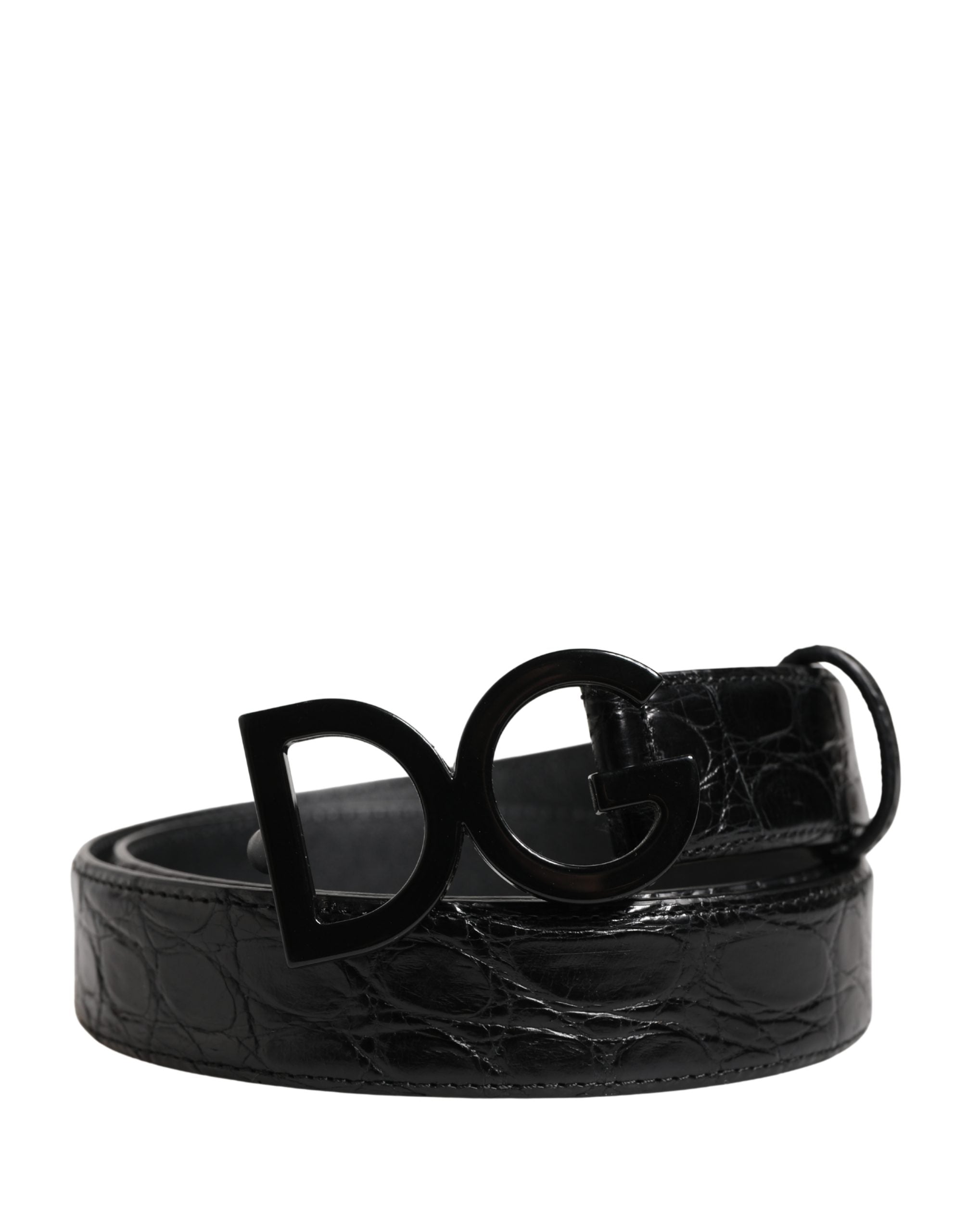 Dolce & Gabbana Men's Black Exotic Leather Belt with Logo Buckle