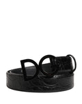 Dolce & Gabbana Men's Black Exotic Leather Belt with Logo Buckle