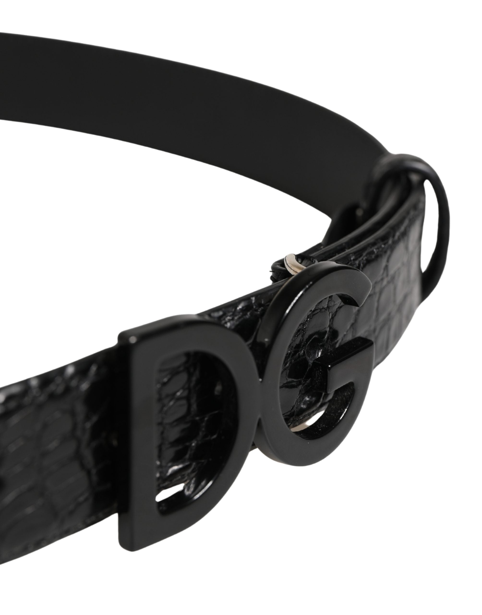 Dolce & Gabbana Men's Black Exotic Leather Belt with Logo Buckle