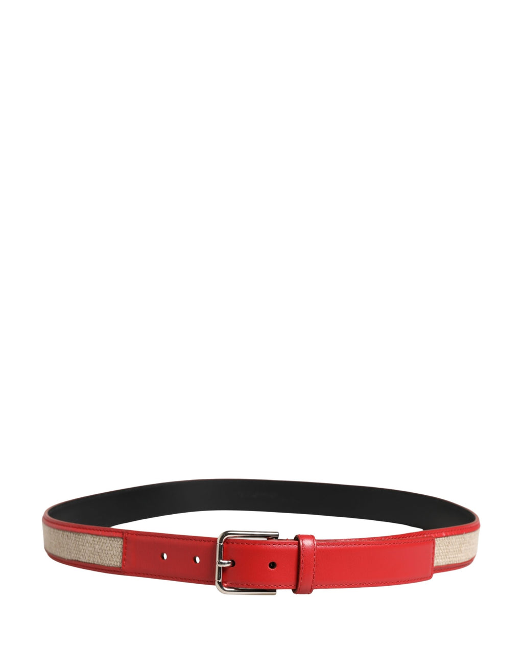 Dolce & Gabbana Men's Woven Leather Belt in Beige and Red with Metal Buckle