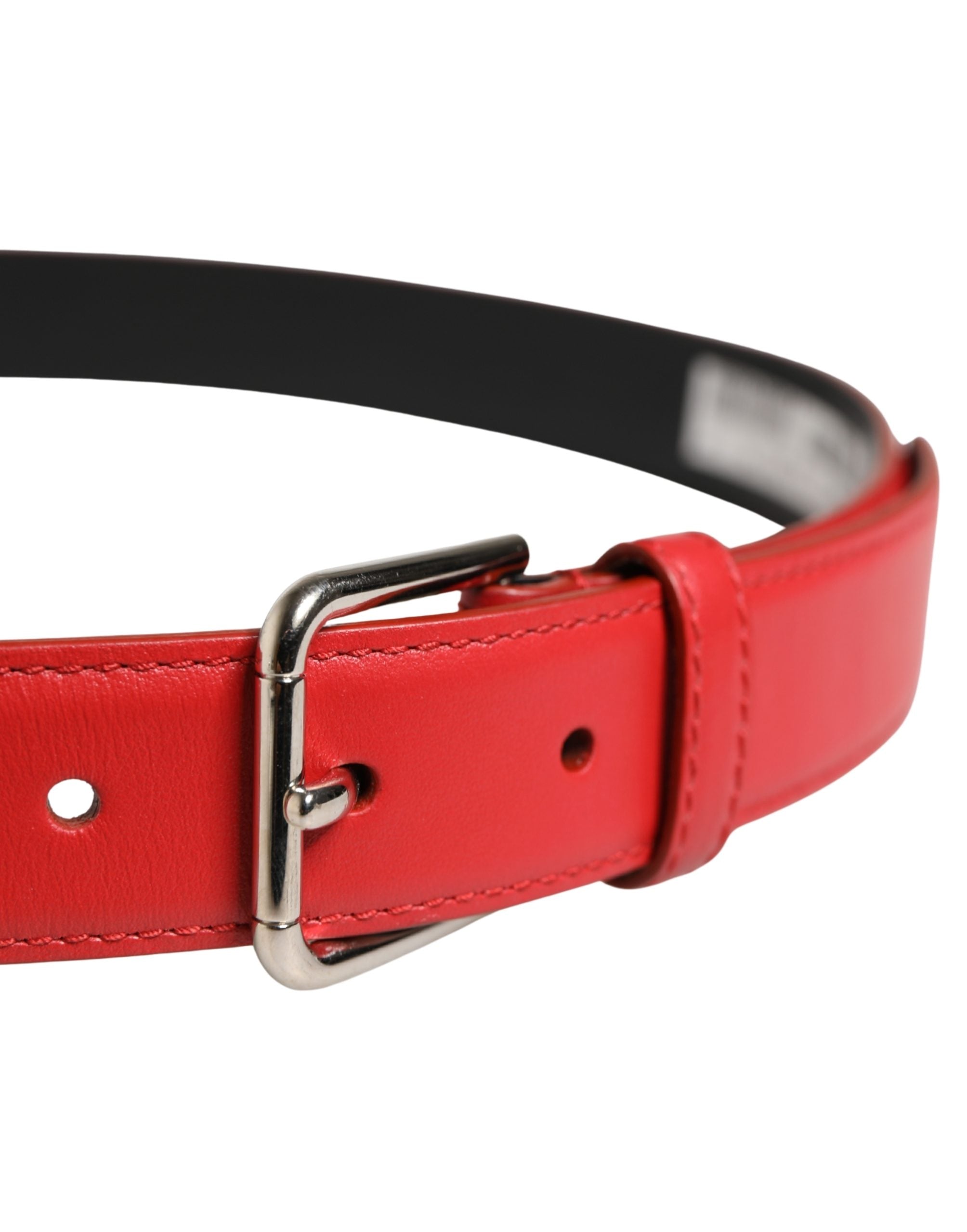Dolce & Gabbana Men's Woven Leather Belt in Beige and Red with Metal Buckle