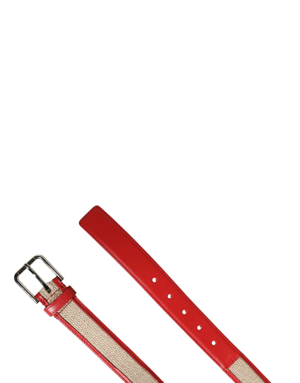 Dolce & Gabbana Men's Woven Leather Belt in Beige and Red with Metal Buckle