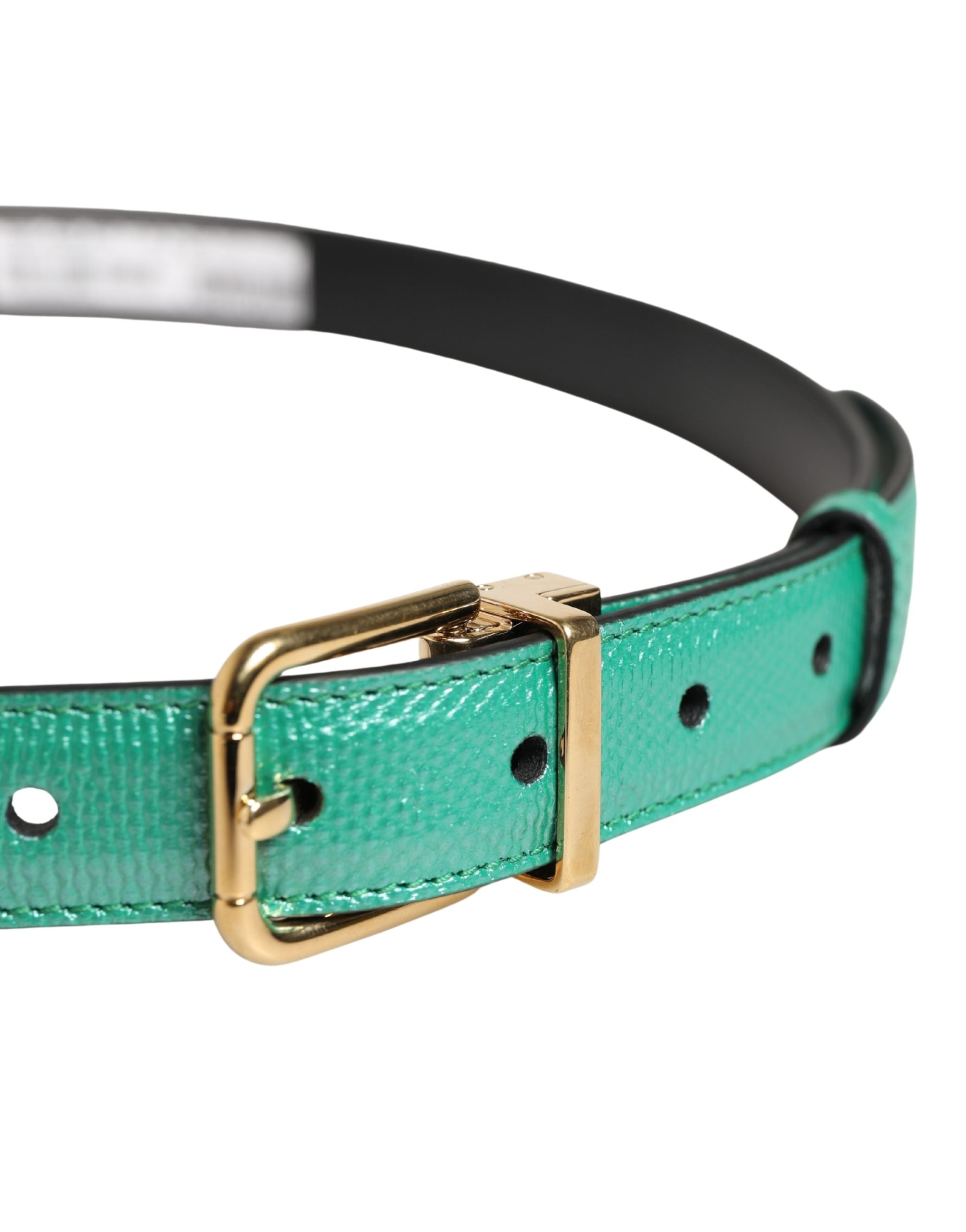 Dolce & Gabbana Men's green leather belt with classic metal buckle