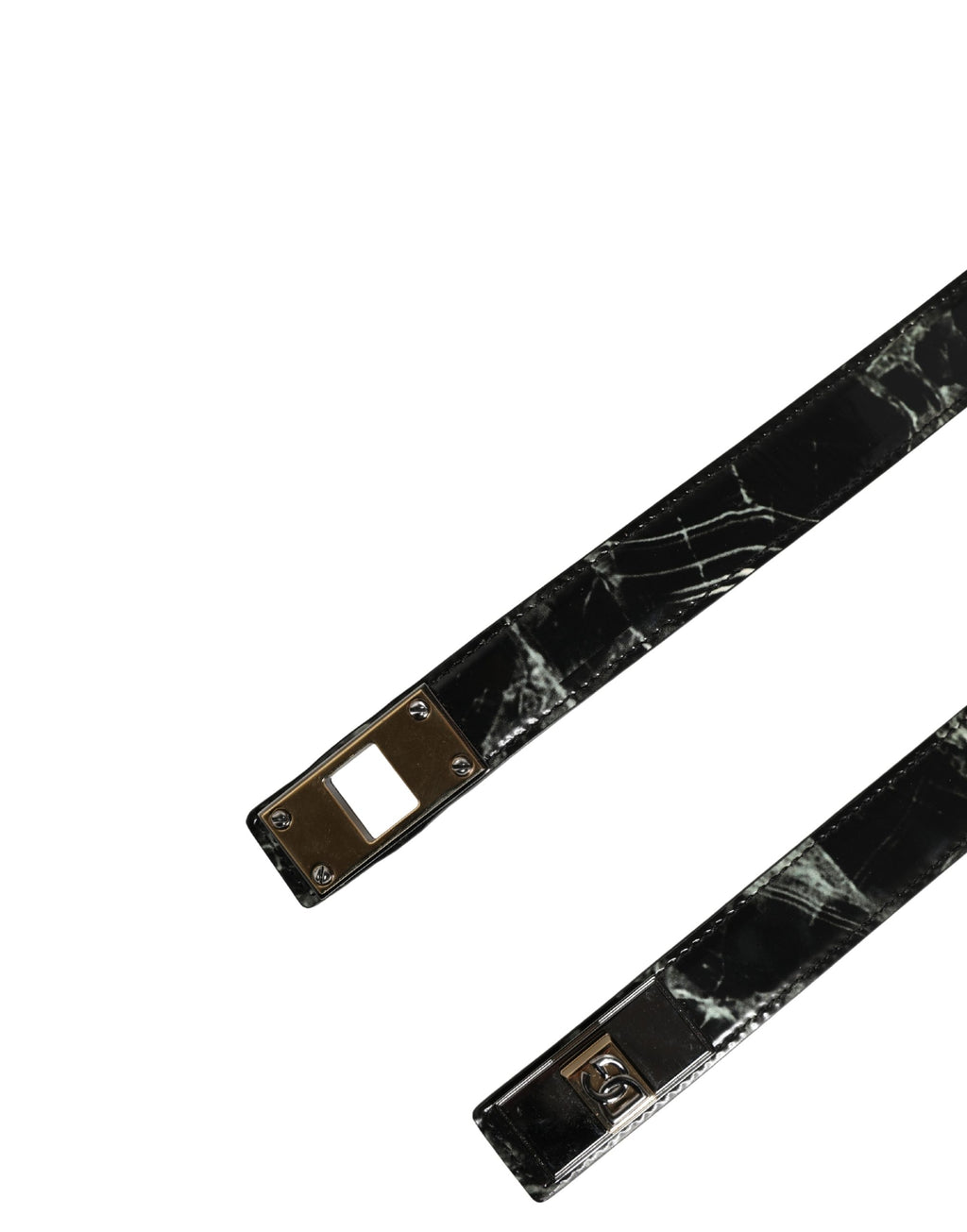 Dolce & Gabbana Herren Gürtel mit schwarzem Marmor-Leder und DG-Logo-Schnalle