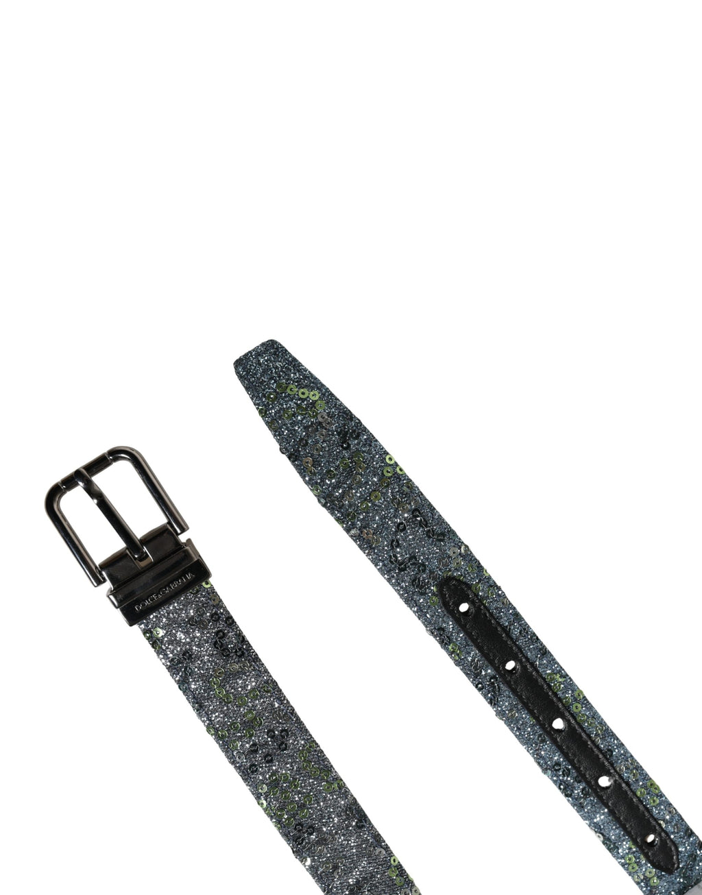 Dolce & Gabbana Herren Gürtel mit mehrfarbigen Pailletten und silberner Metallschnalle