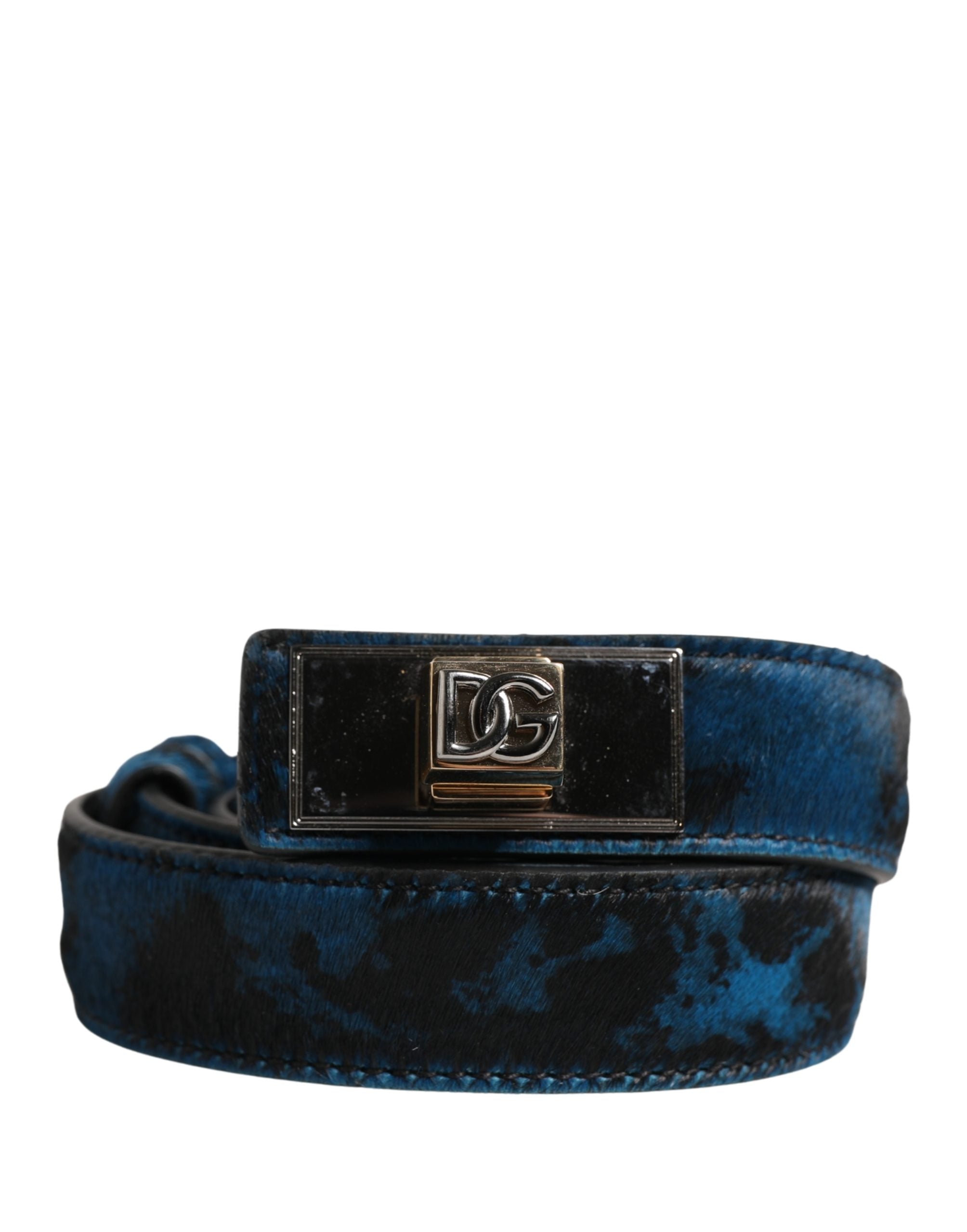 Dolce & Gabbana Men's Belt in Blue Calfskin with Logo and Metal Buckle