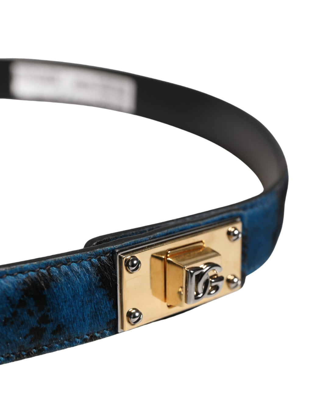 Dolce & Gabbana Men's Belt in Blue Calfskin with Logo and Metal Buckle