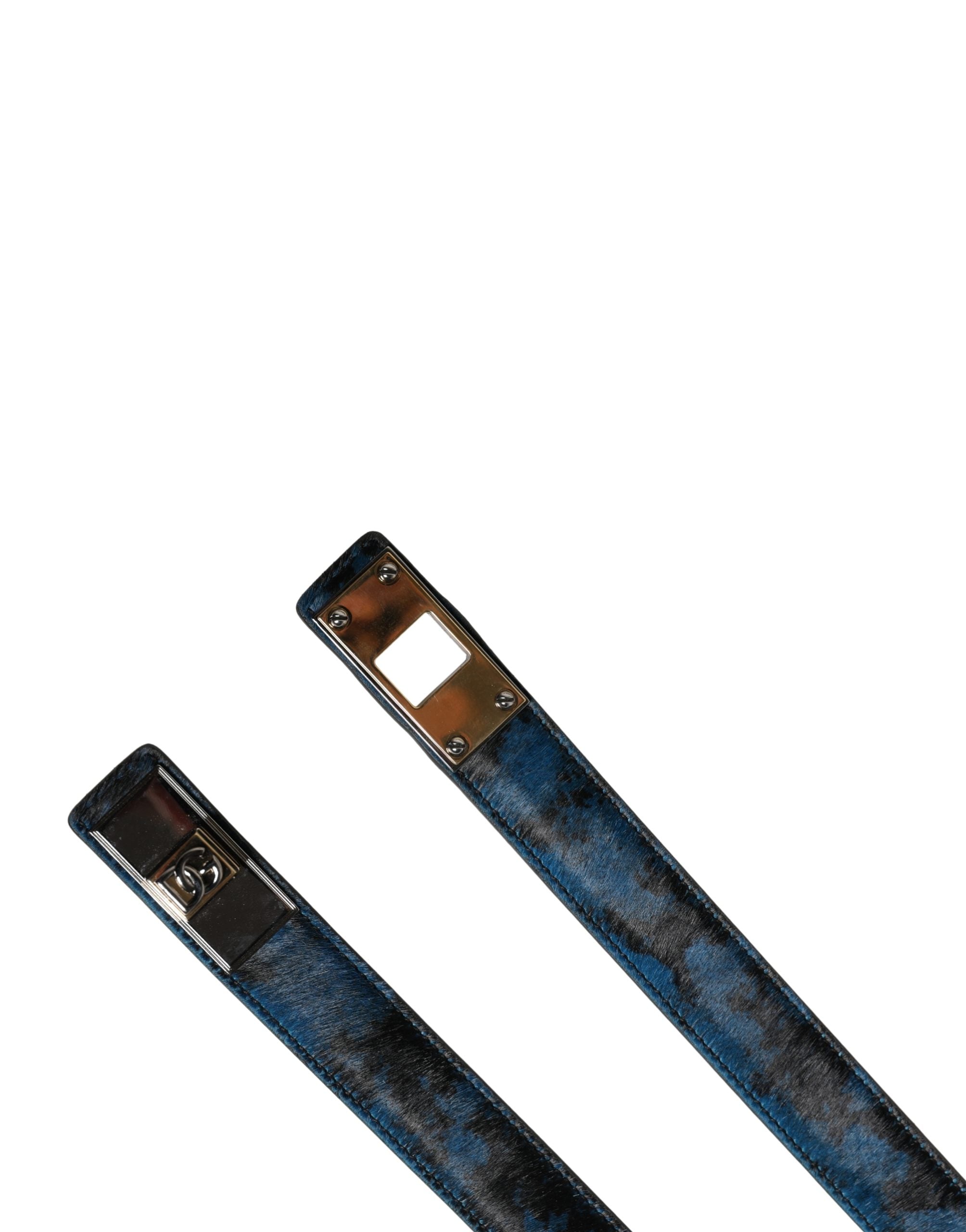 Dolce & Gabbana Men's Belt in Blue Calfskin with Logo and Metal Buckle