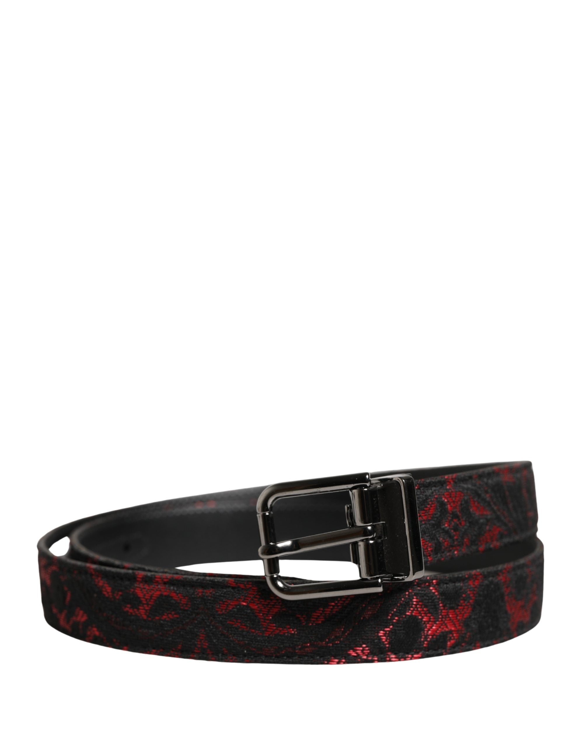 Dolce & Gabbana Black Polyester Belt with Silver Metal Buckle and Red Accents