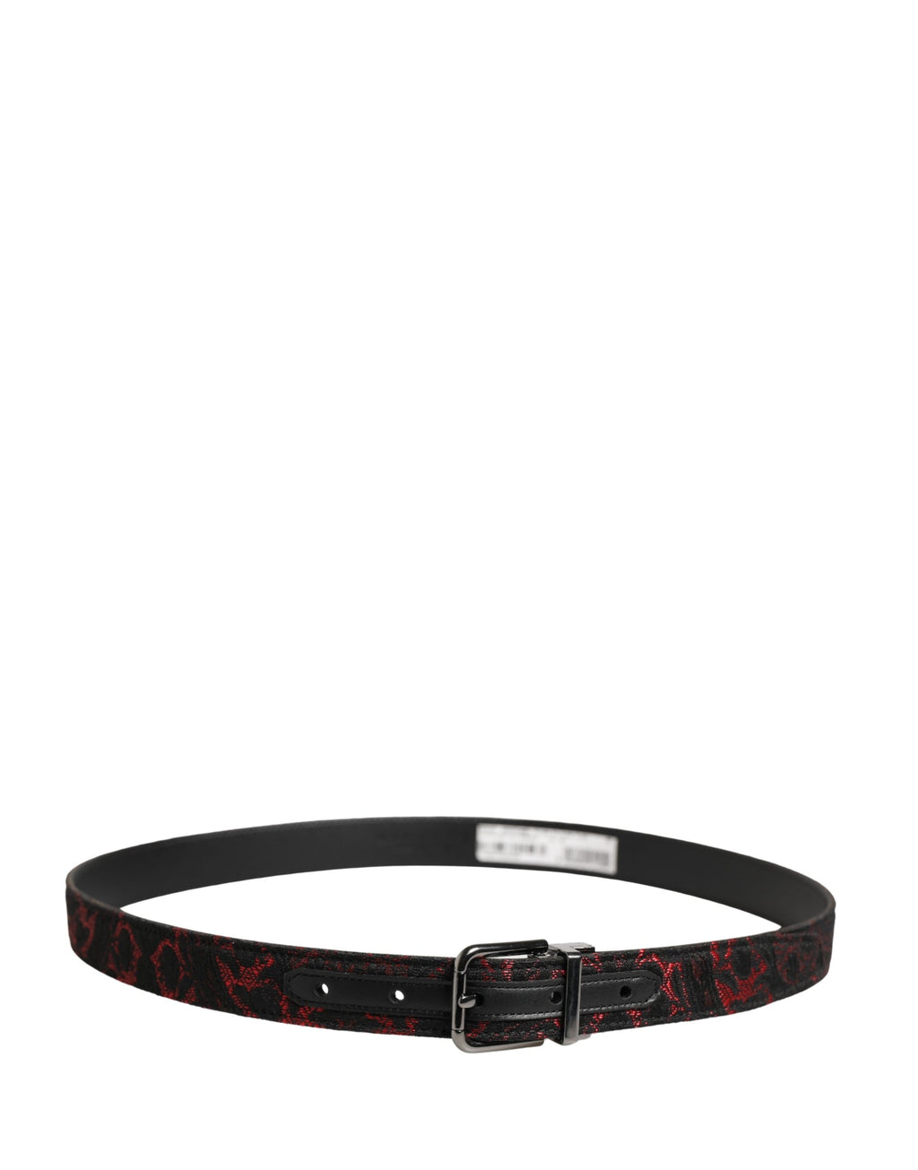 Dolce & Gabbana Black Polyester Belt with Silver Metal Buckle and Red Accents