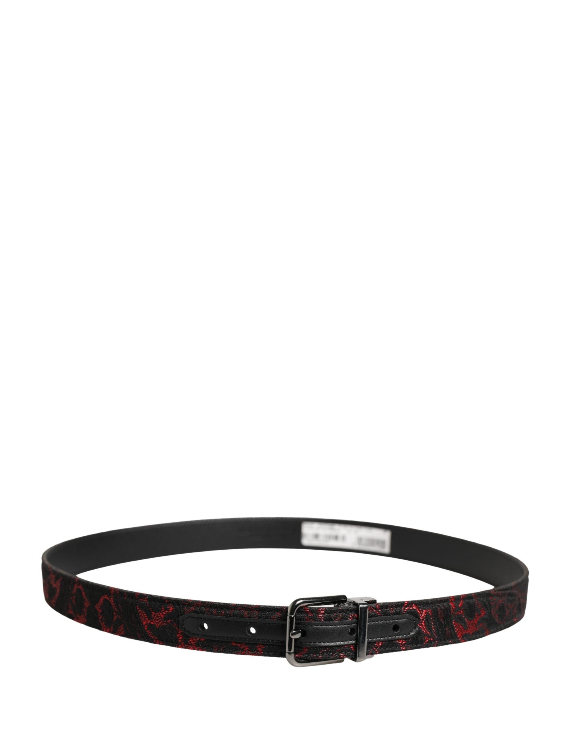 Dolce & Gabbana Black Polyester Belt with Silver Metal Buckle and Red Accents