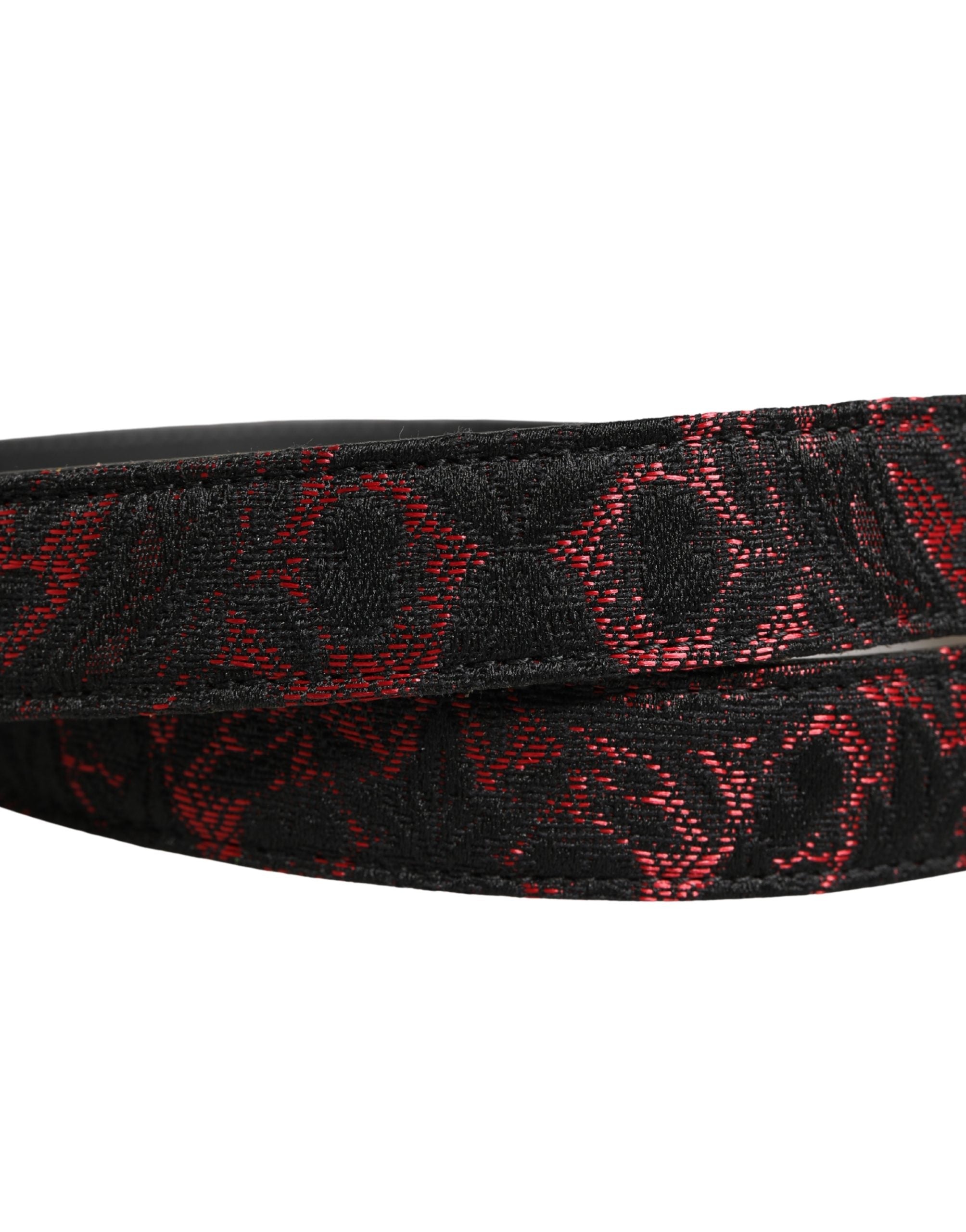 Dolce & Gabbana Black Polyester Belt with Silver Metal Buckle and Red Accents