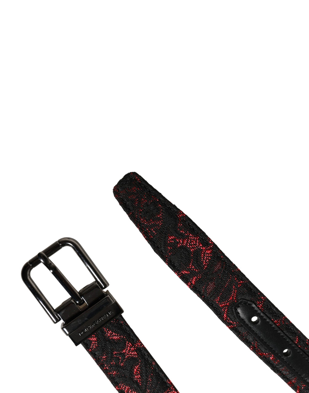 Dolce & Gabbana Black Polyester Belt with Silver Metal Buckle and Red Accents